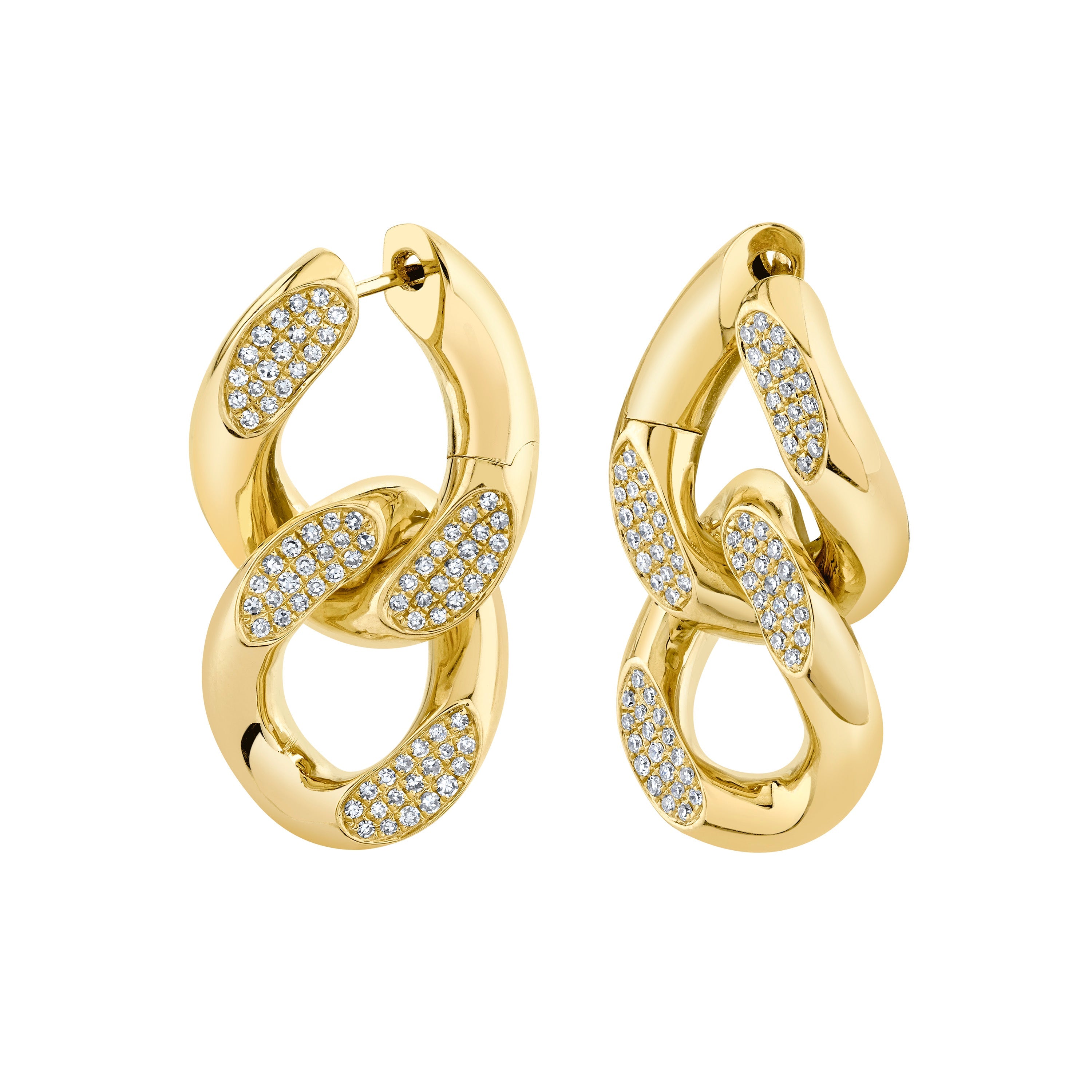 READY TO SHIP DIAMOND DOUBLE PAVE FLAT LINK EARRINGS