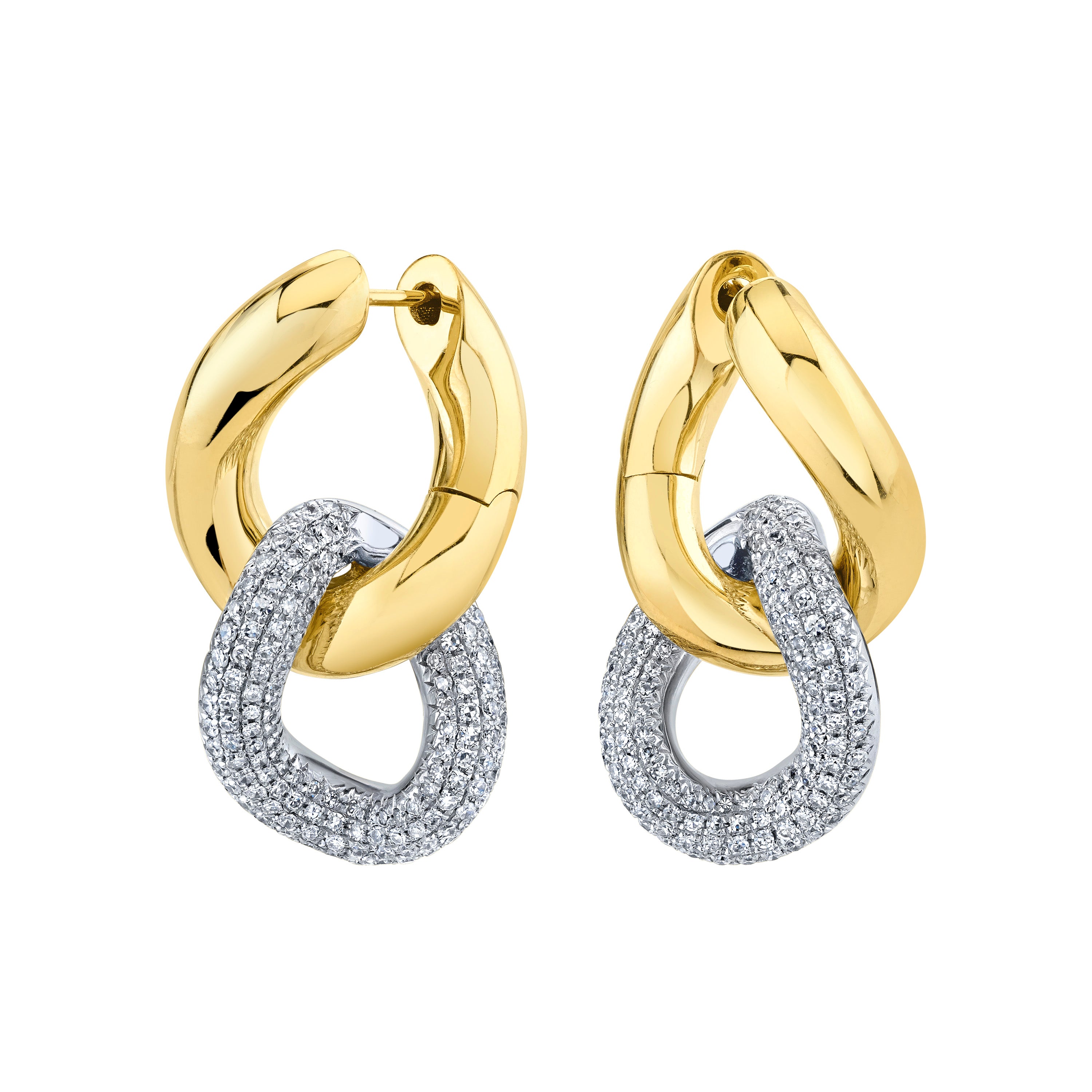 DIAMOND DOUBLE PAVE GOLD LINK EARRINGS – SHAY JEWELRY