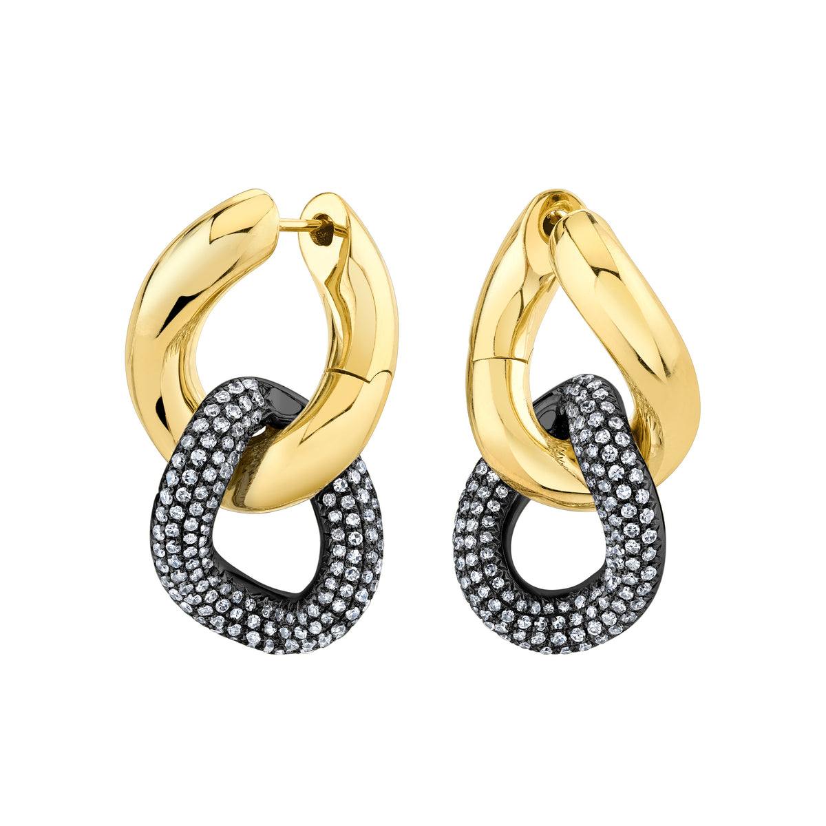 DIAMOND DOUBLE PAVE GOLD LINK EARRINGS