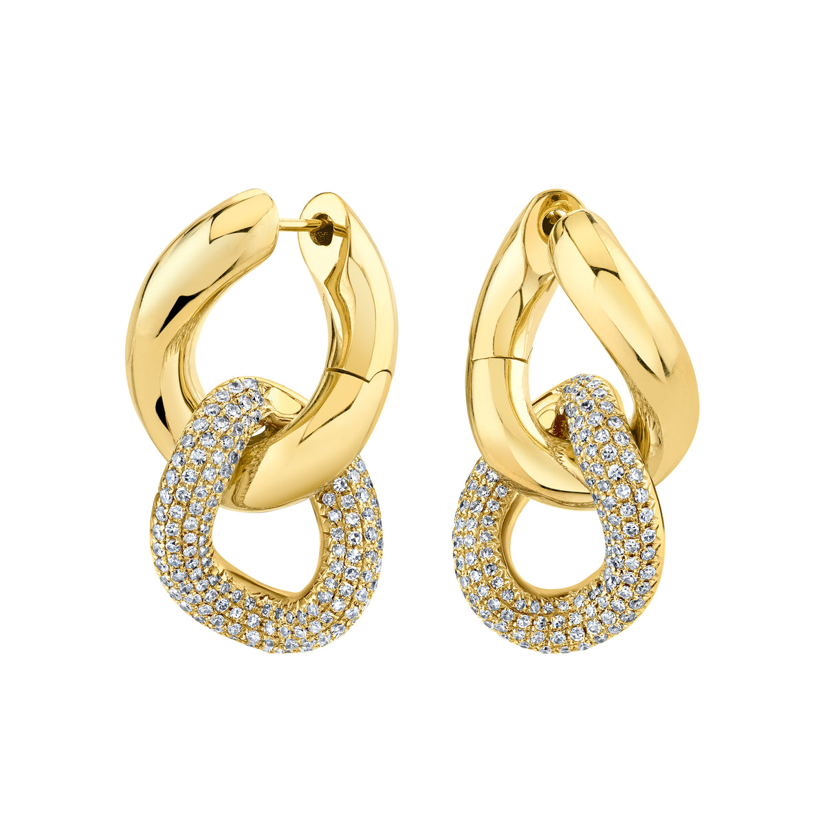DIAMOND DOUBLE PAVE GOLD LINK EARRINGS