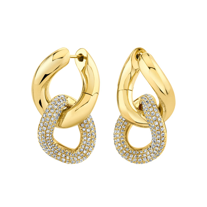 READY TO SHIP DIAMOND DOUBLE PAVE GOLD LINK EARRINGS