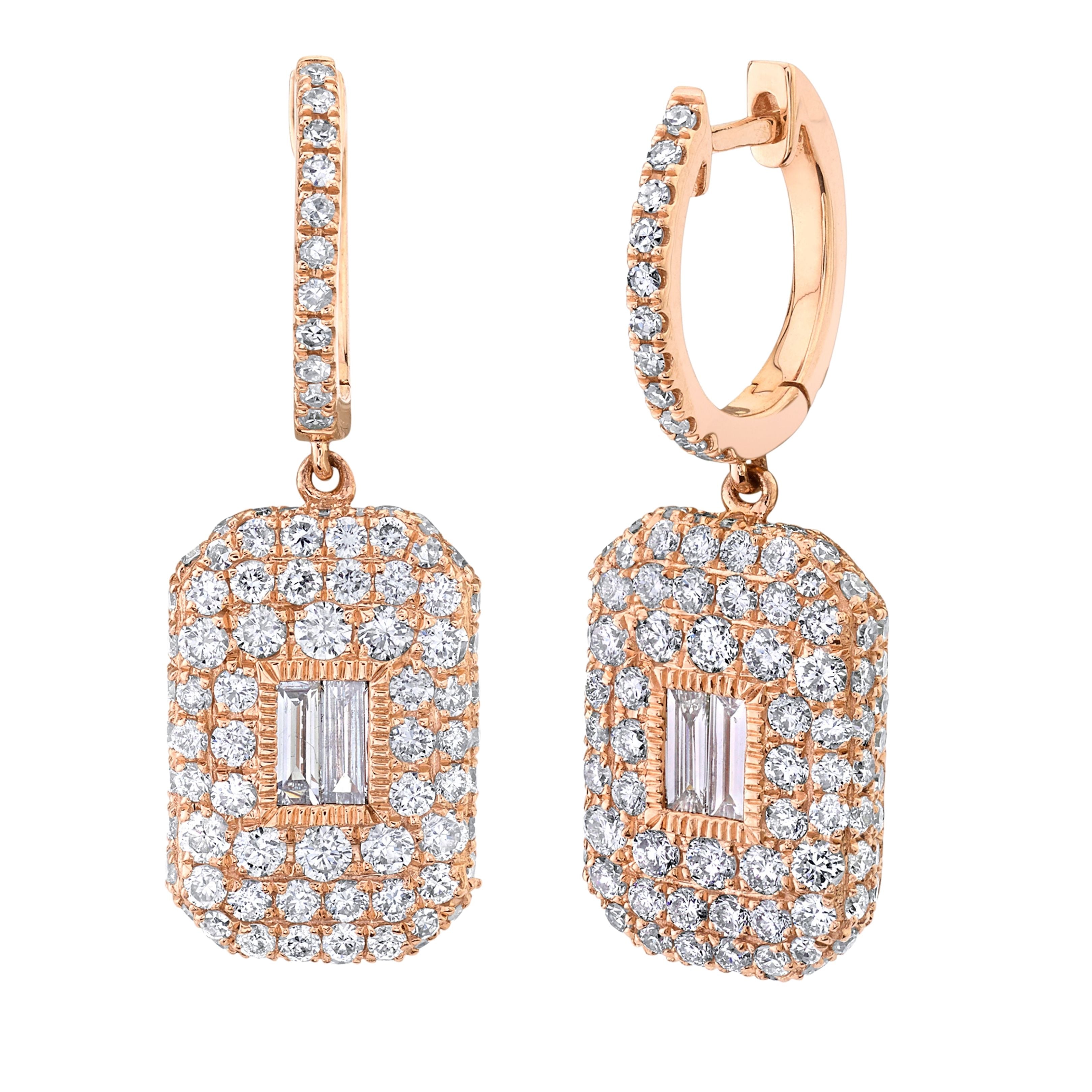 14K Gold 0.32 CT Baguette Diamond Drop Earrings Dangle Natural Rectang –  Sage Designs LA