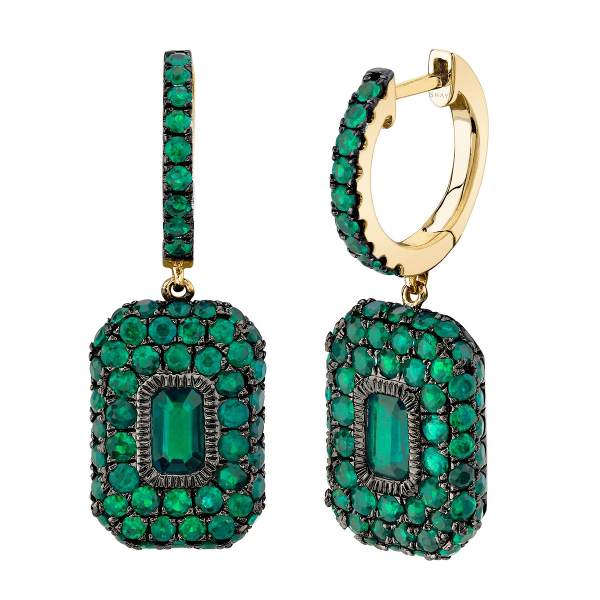READY TO SHIP EMERALD PAVE BAGUETTE DROP EARRINGS