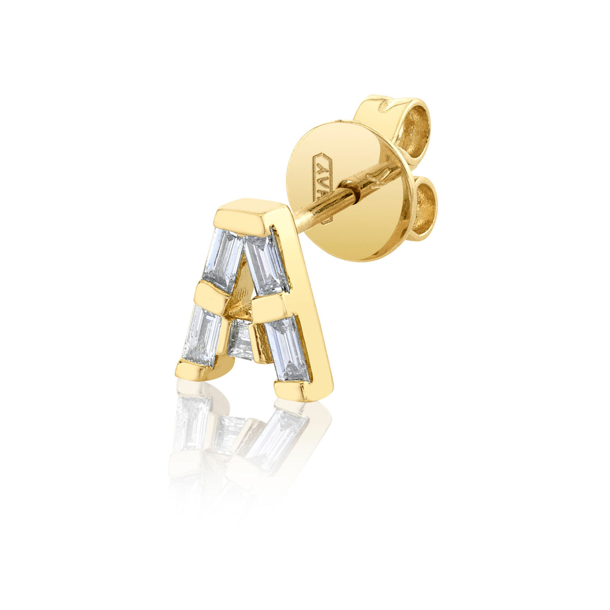 READY TO SHIP DIAMOND BAGUETTE SINGLE INITIAL "A" STUD