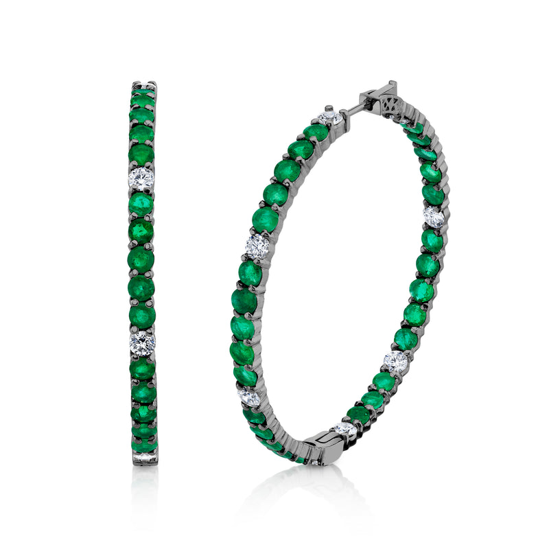 EMERALD & DIAMOND LARGE INSIDE OUT HOOPS