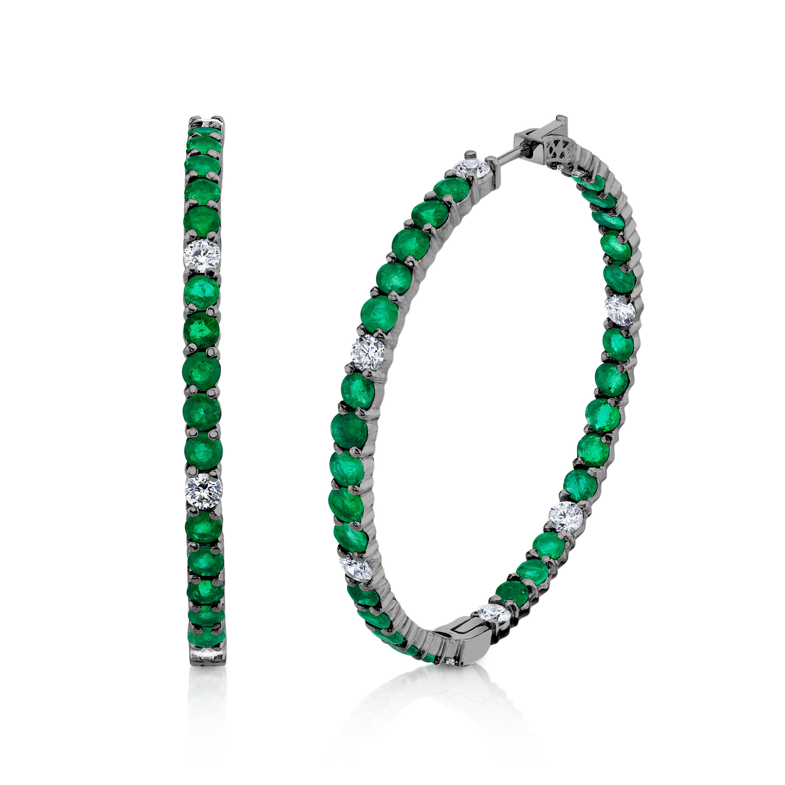 EMERALD & DIAMOND LARGE HOOPS