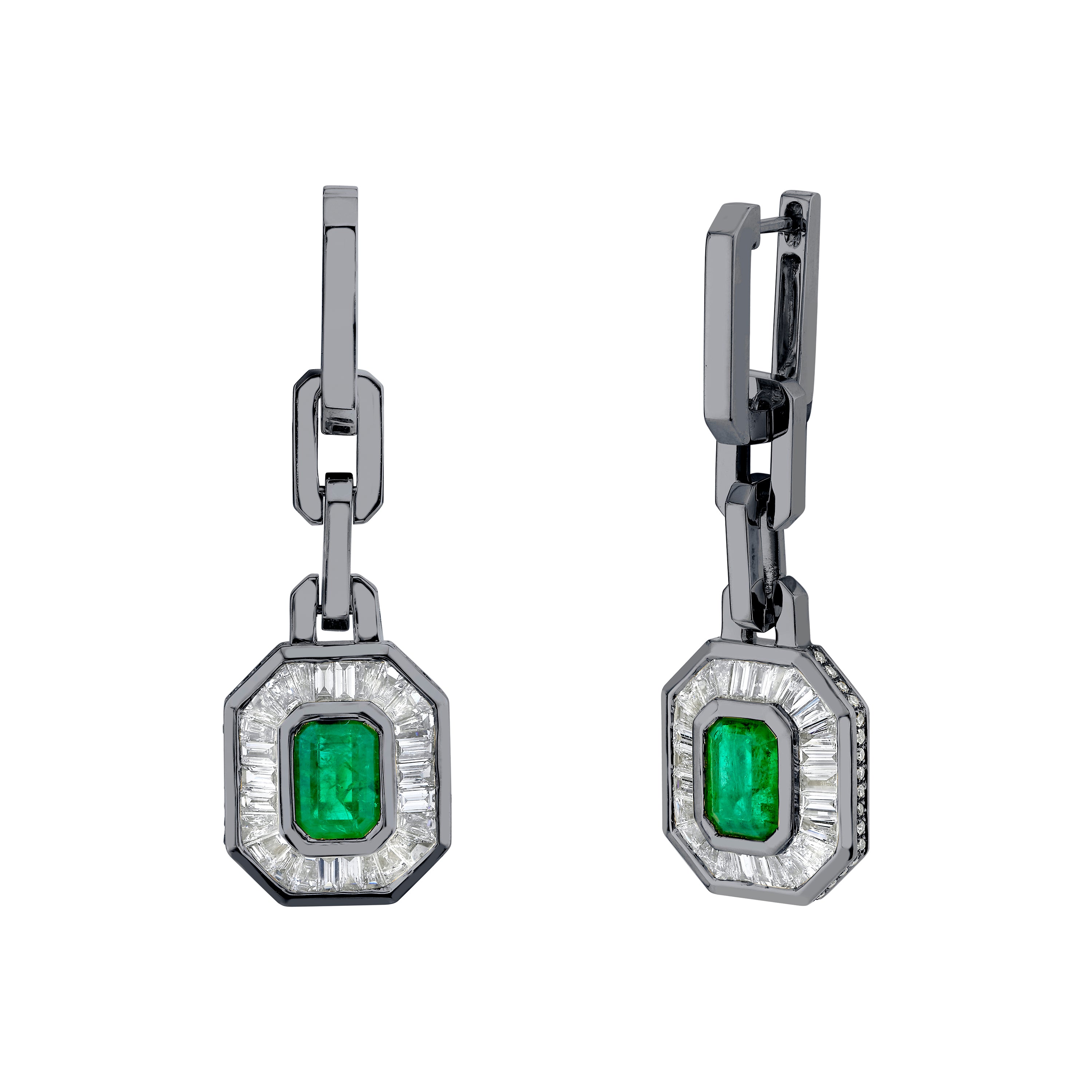 EMERALD & DIAMOND HALO DROP EARRINGS