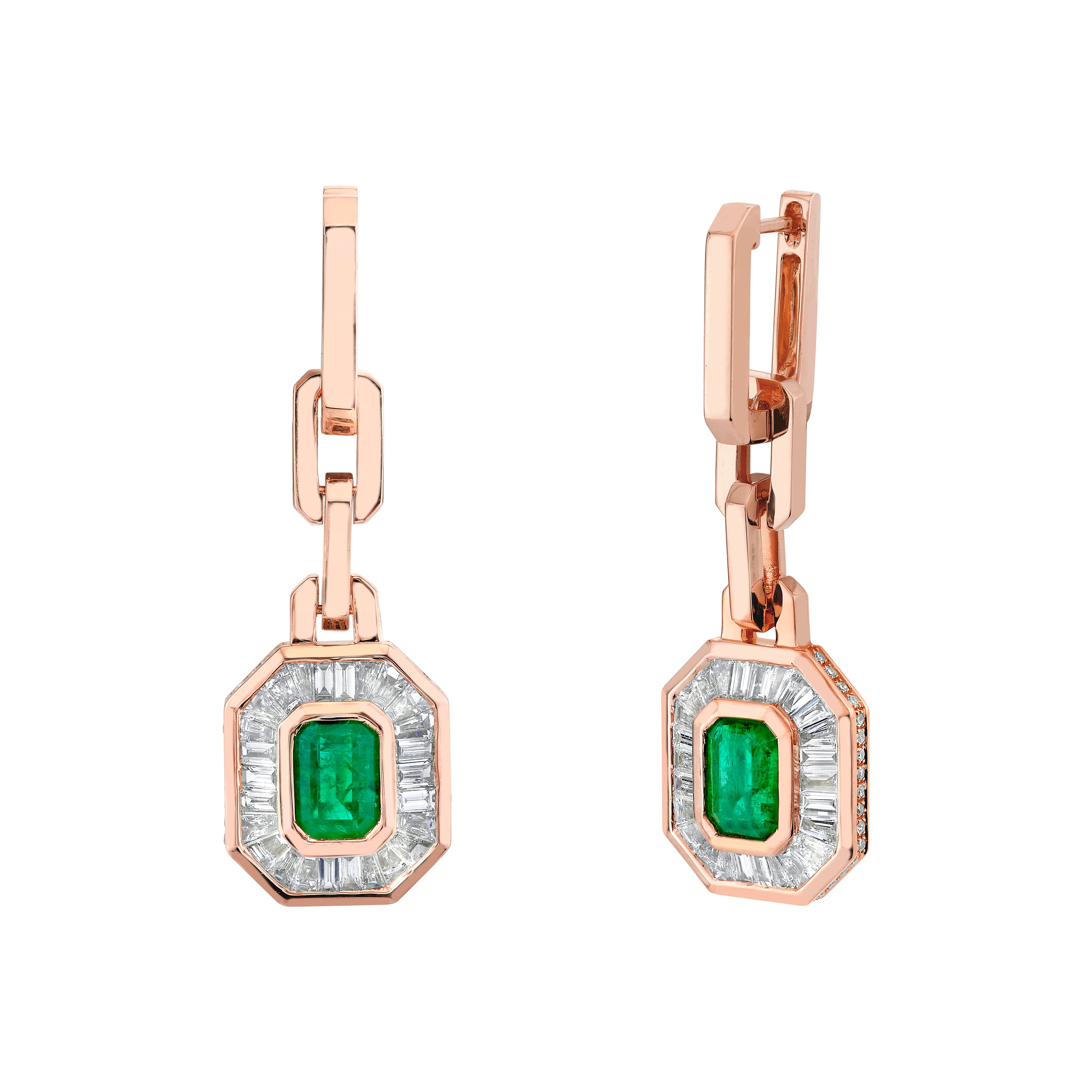 EMERALD & DIAMOND HALO DROP EARRINGS