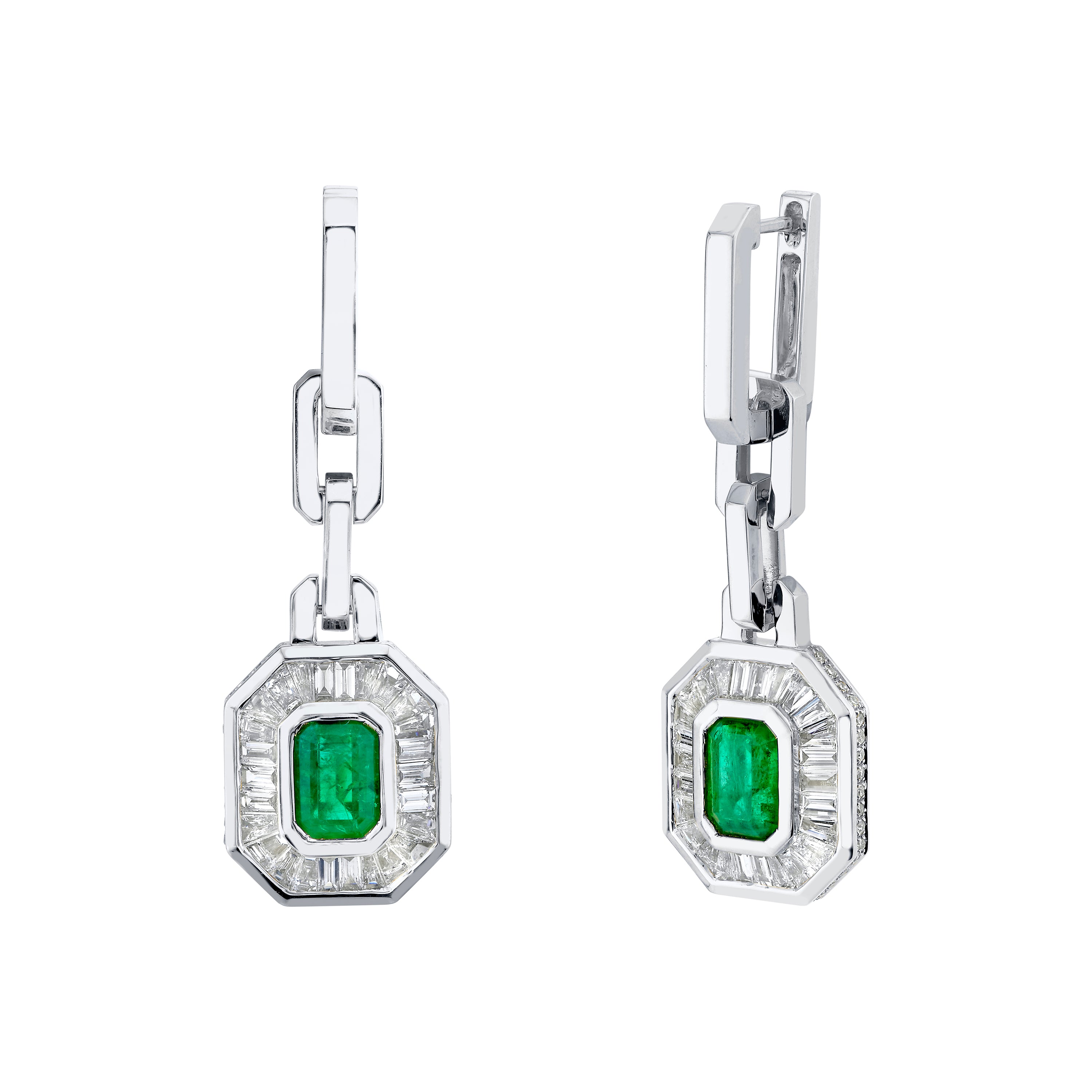 EMERALD & DIAMOND HALO DROP EARRINGS
