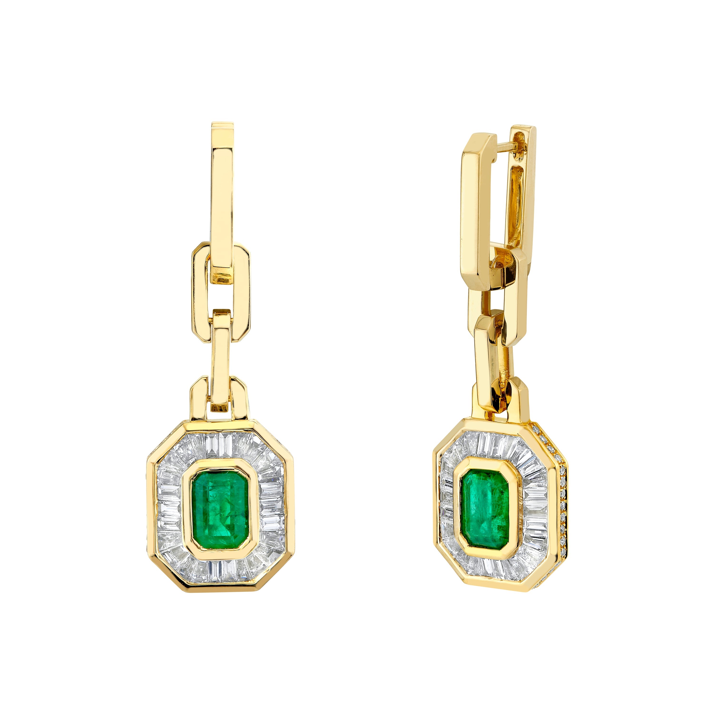 READY TO SHIP EMERALD & DIAMOND HALO DROP EARRINGS