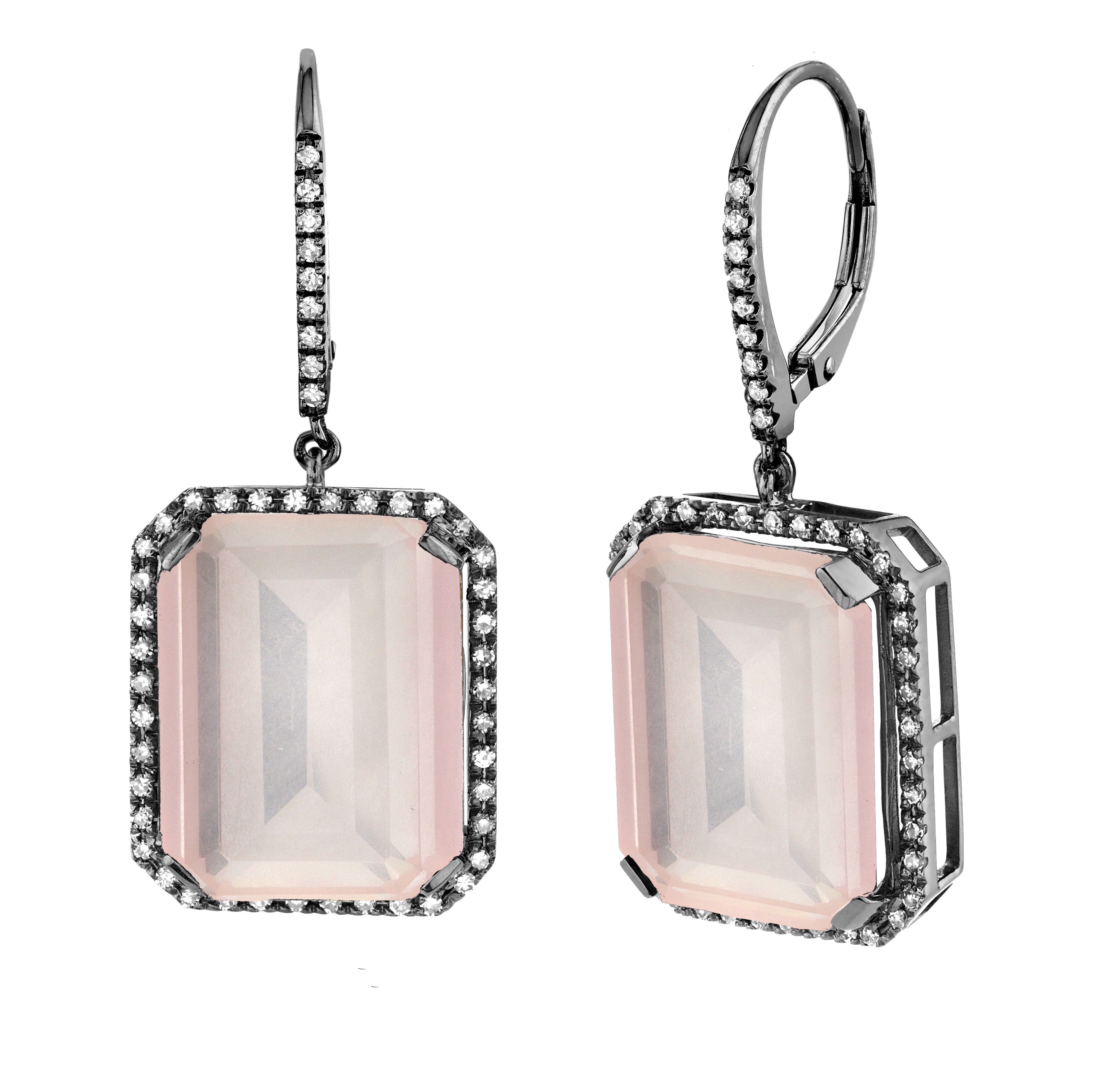 LIGHT PINK CRYSTAL & DIAMOND PORTRAIT EARRINGS