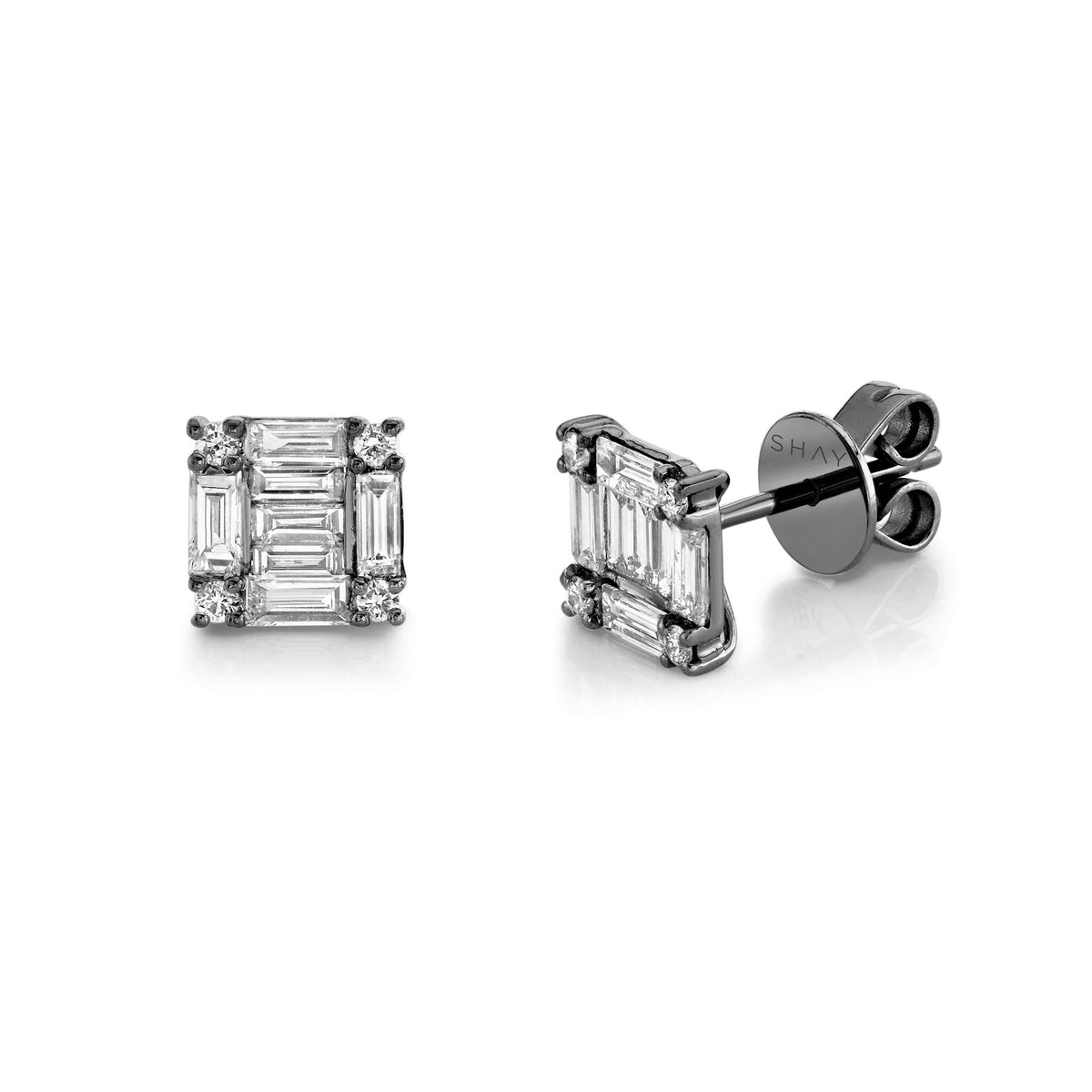 DIAMOND SQUARE STACKED BAGUETTE STUDS