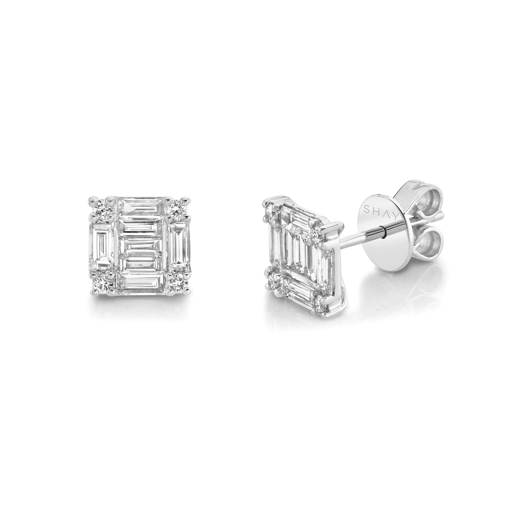 DIAMOND SQUARE STACKED BAGUETTE STUDS – SHAY JEWELRY