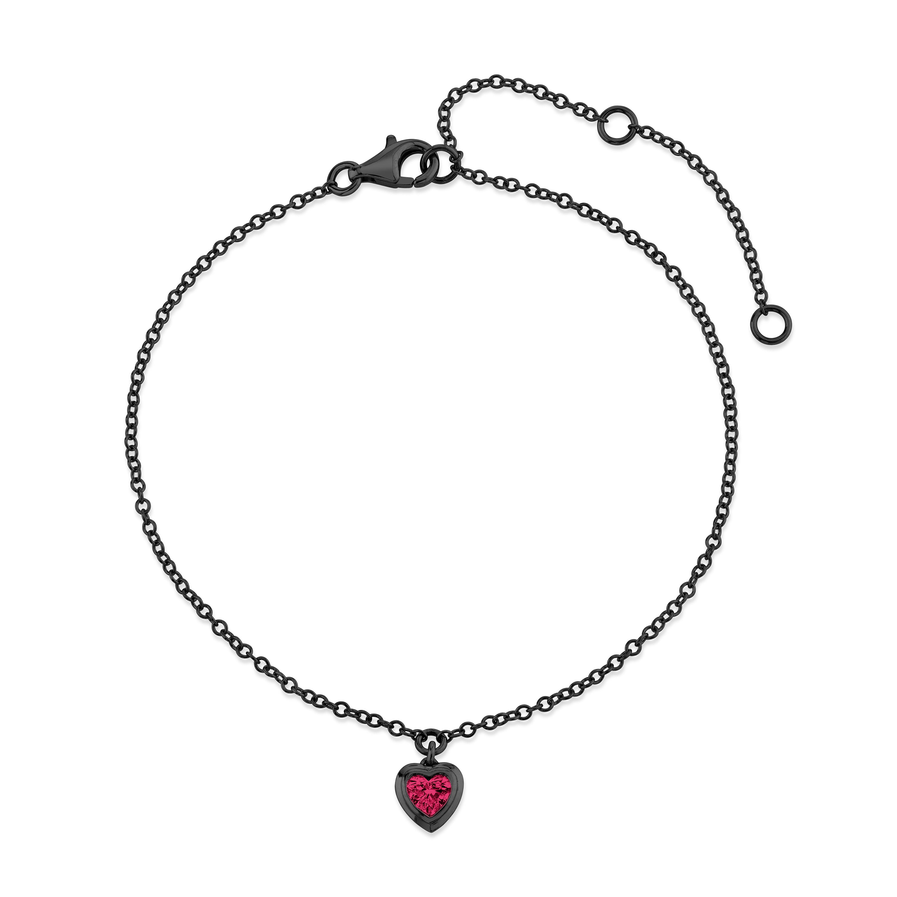 MINI ME RUBY BEZEL HEART DROP ANKLET