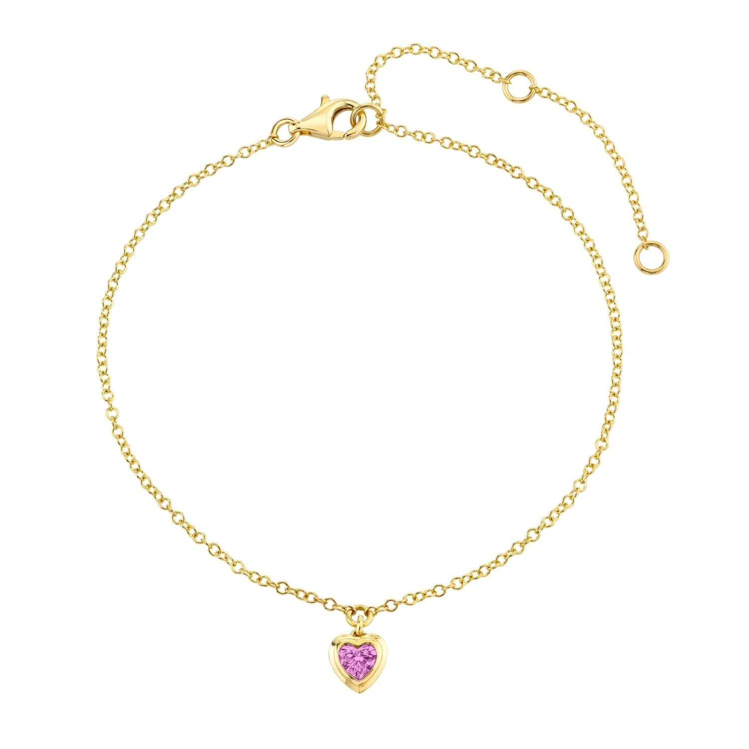 MINI ME PINK SAPPHIRE BEZEL HEART DROP ANKLET