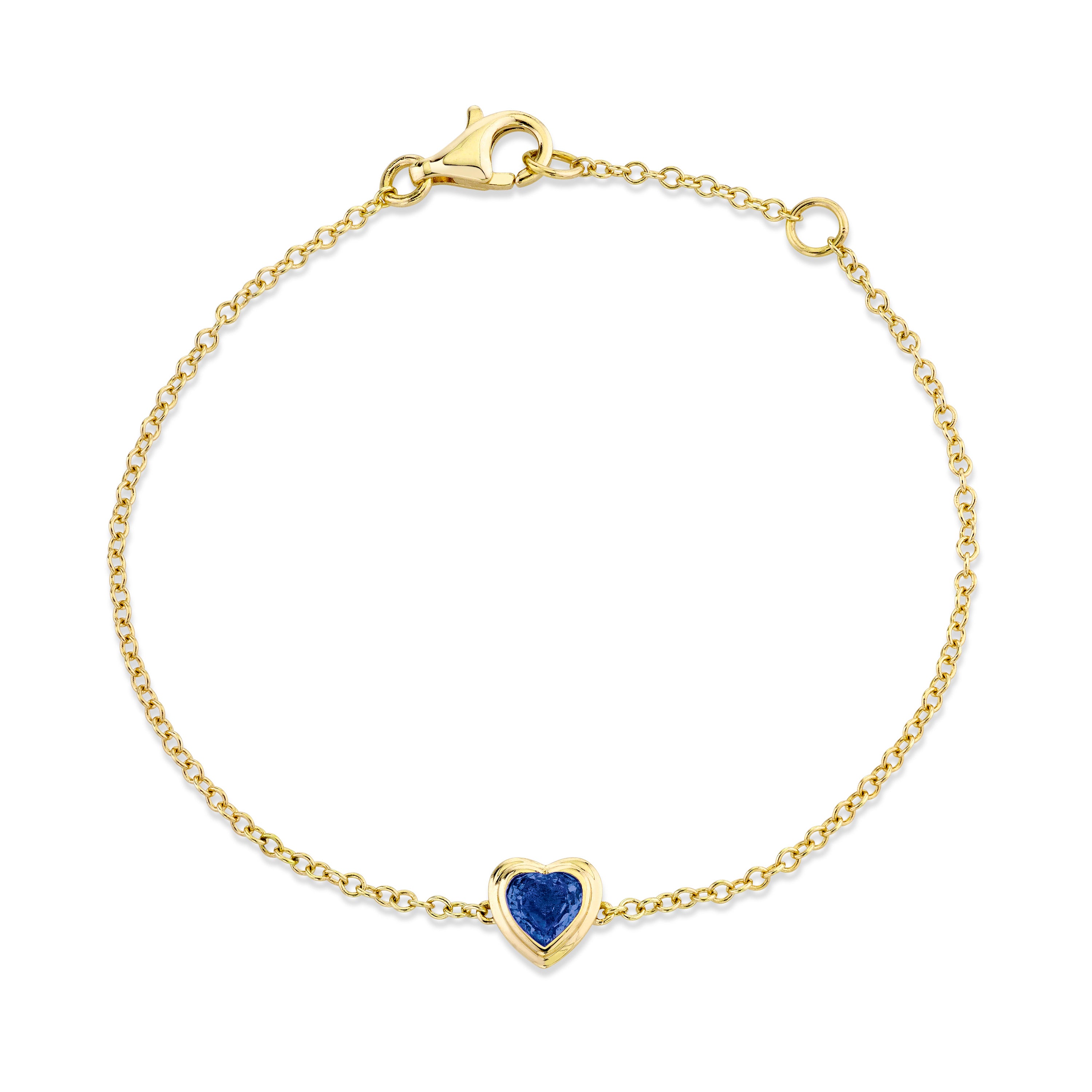 MINI ME BLUE SAPPHIRE BEZEL HEART BRACELET