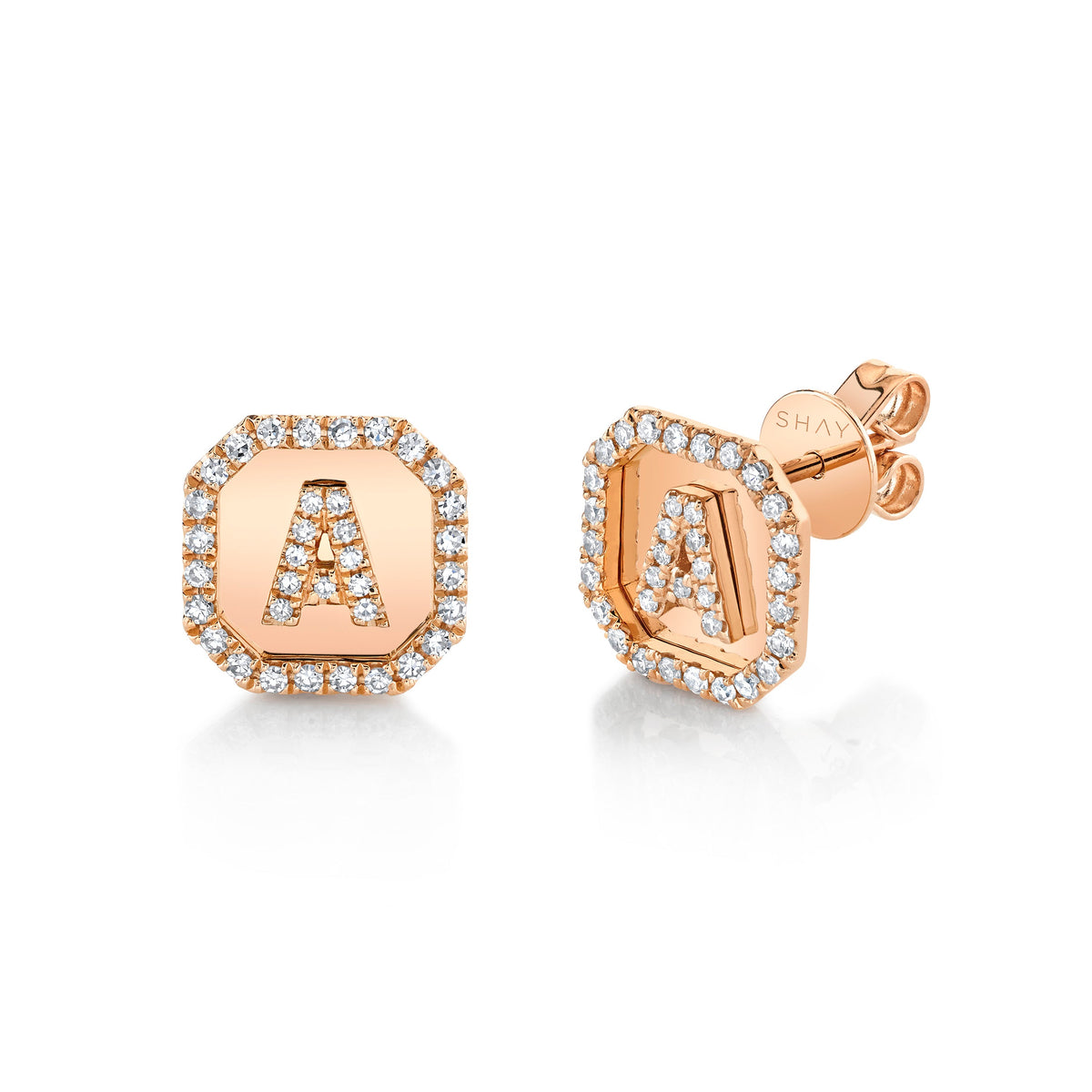 MINI ME DIAMOND PAVE INITIAL NAMEPLATE STUD, SINGLE