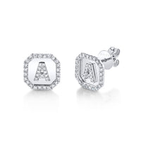 MINI ME DIAMOND PAVE INITIAL NAMEPLATE STUD, SINGLE