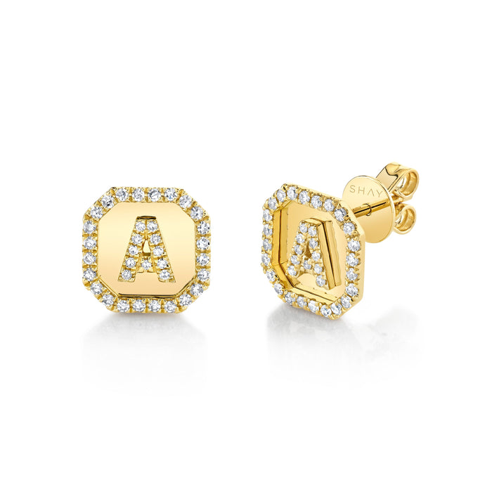 MINI ME DIAMOND PAVE INITIAL NAMEPLATE STUD, SINGLE