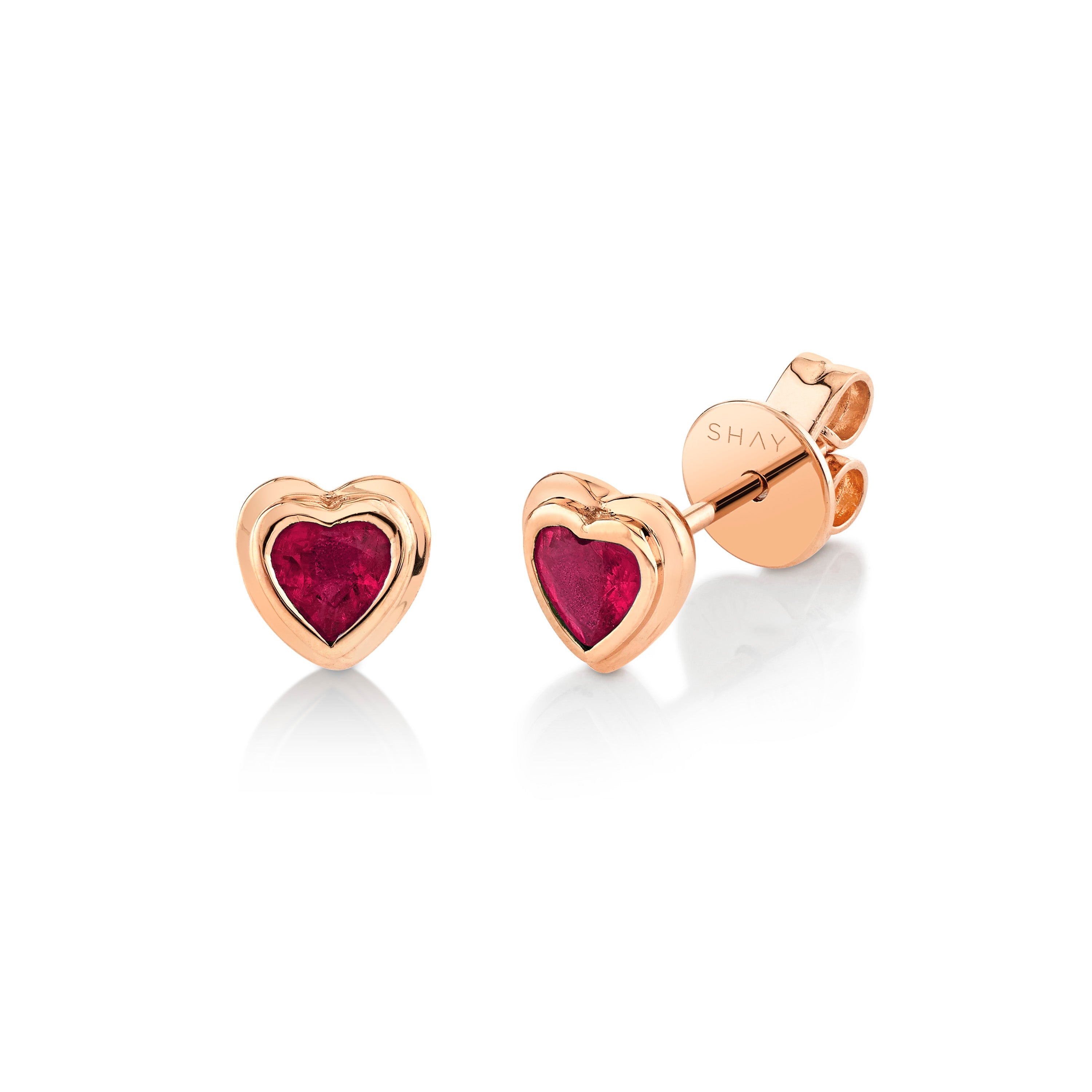 READY TO SHIP MINI ME RUBY BEZEL HEART STUDS