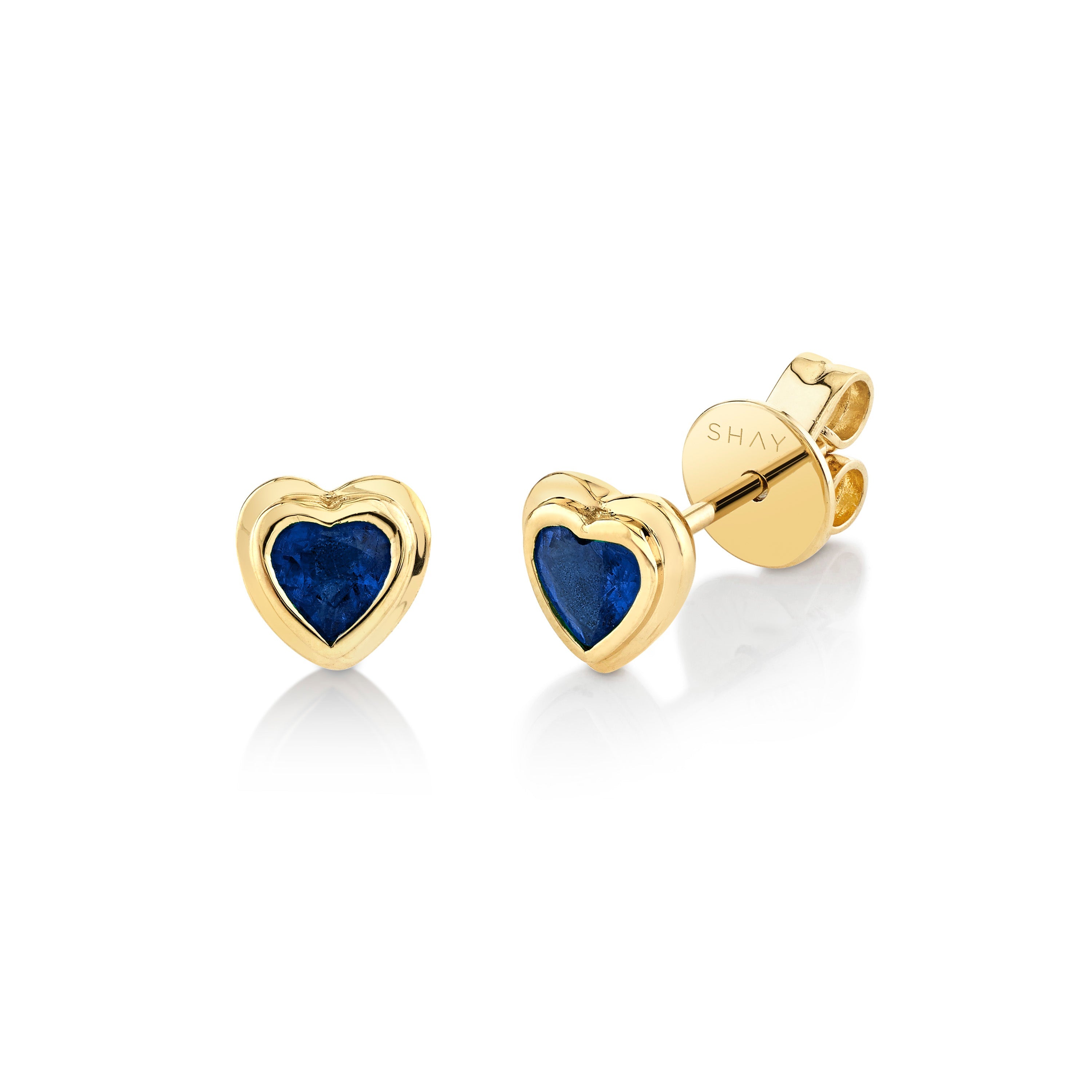 READY TO SHIP MINI ME BLUE SAPPHIRE BEZEL HEART STUDS
