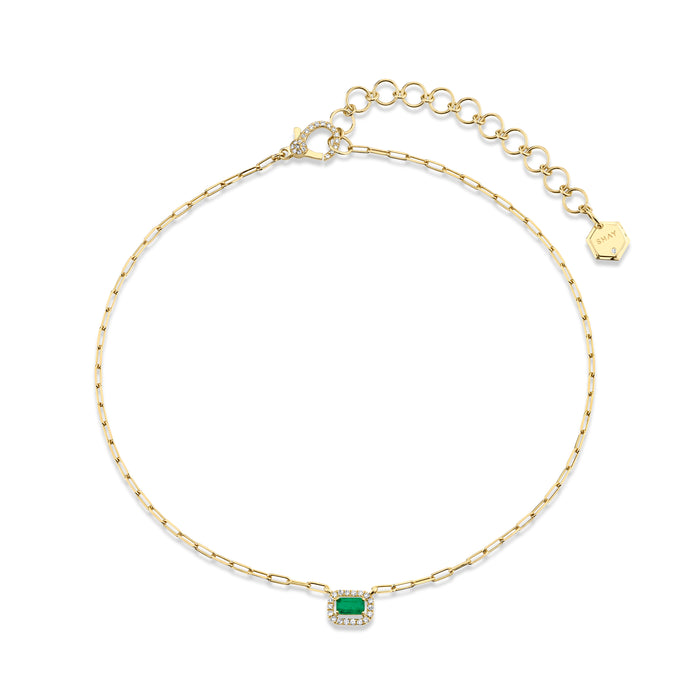 READY TO SHIP DIAMOND & EMERALD HALO NECKLACE