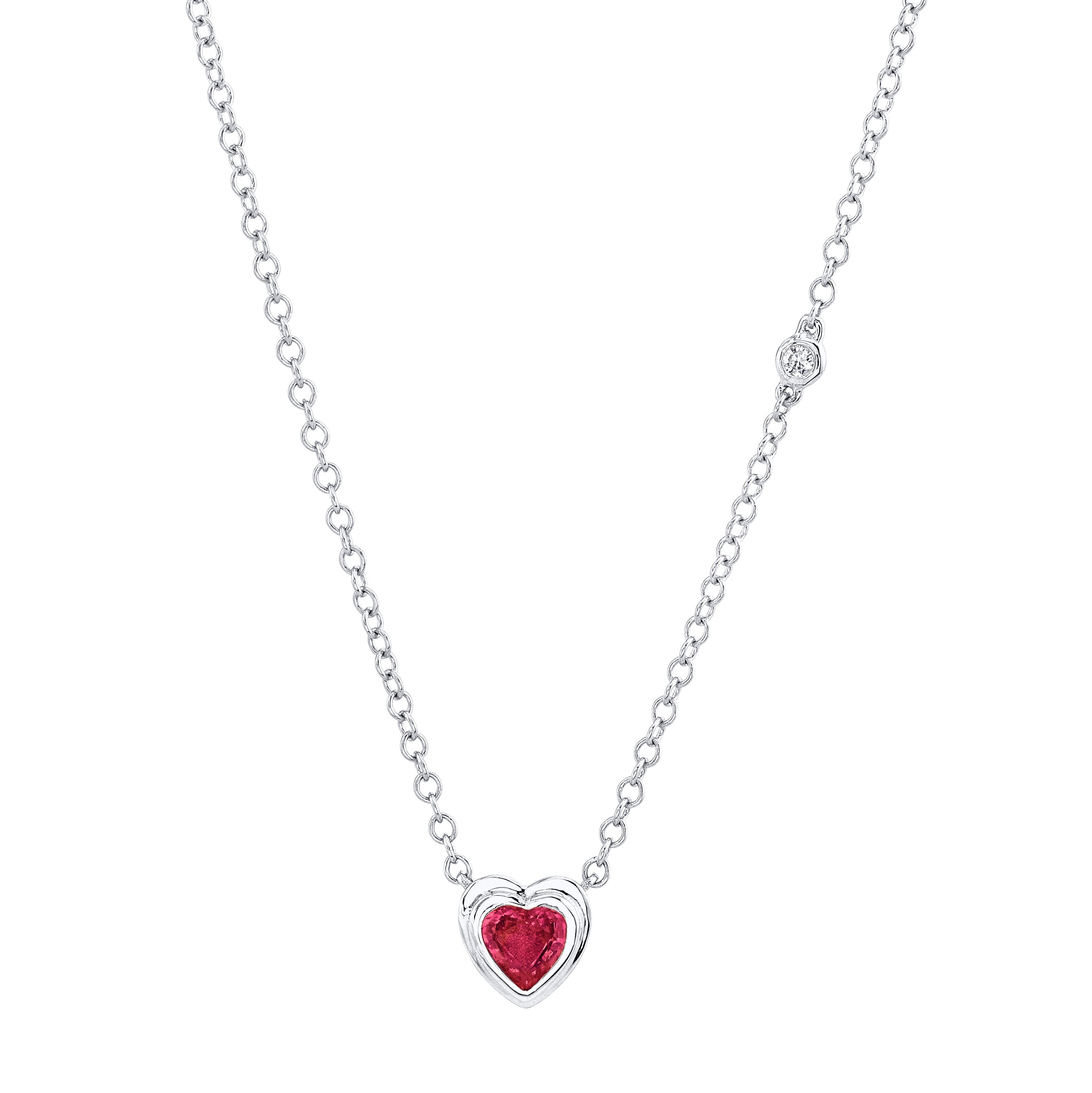 MINI ME RUBY BEZEL HEART NECKLACE