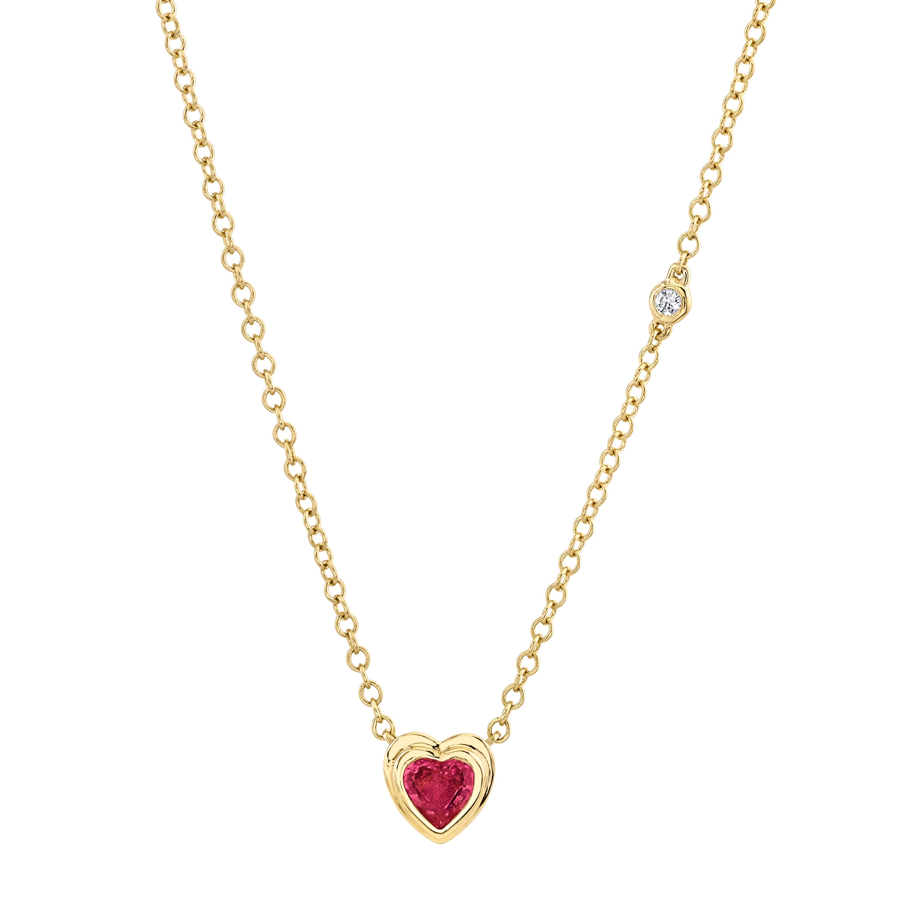 MINI ME RUBY BEZEL HEART NECKLACE