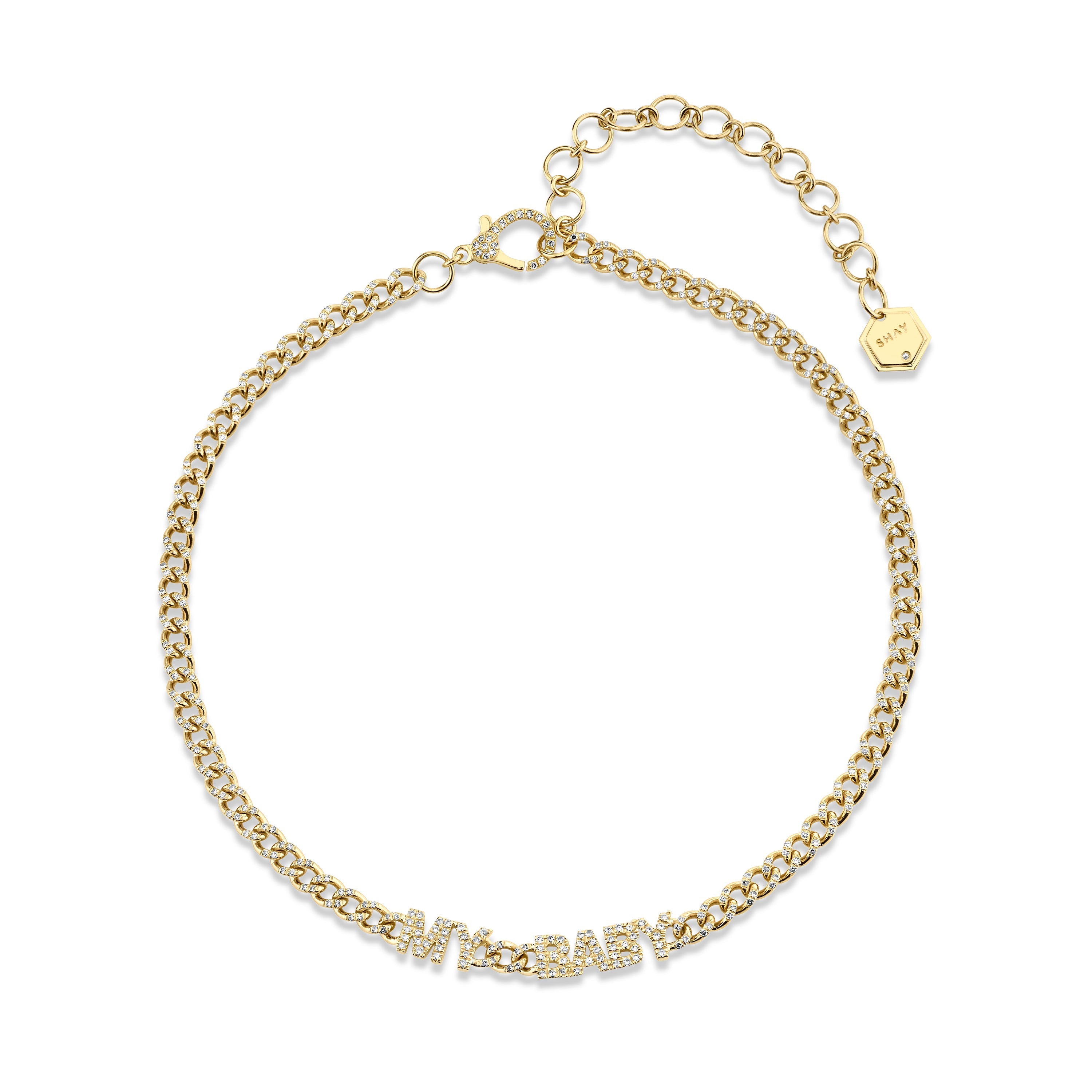 READY TO SHIP MINI ME DIAMOND PAVE "MY BABY" BABY LINK NECKLACE