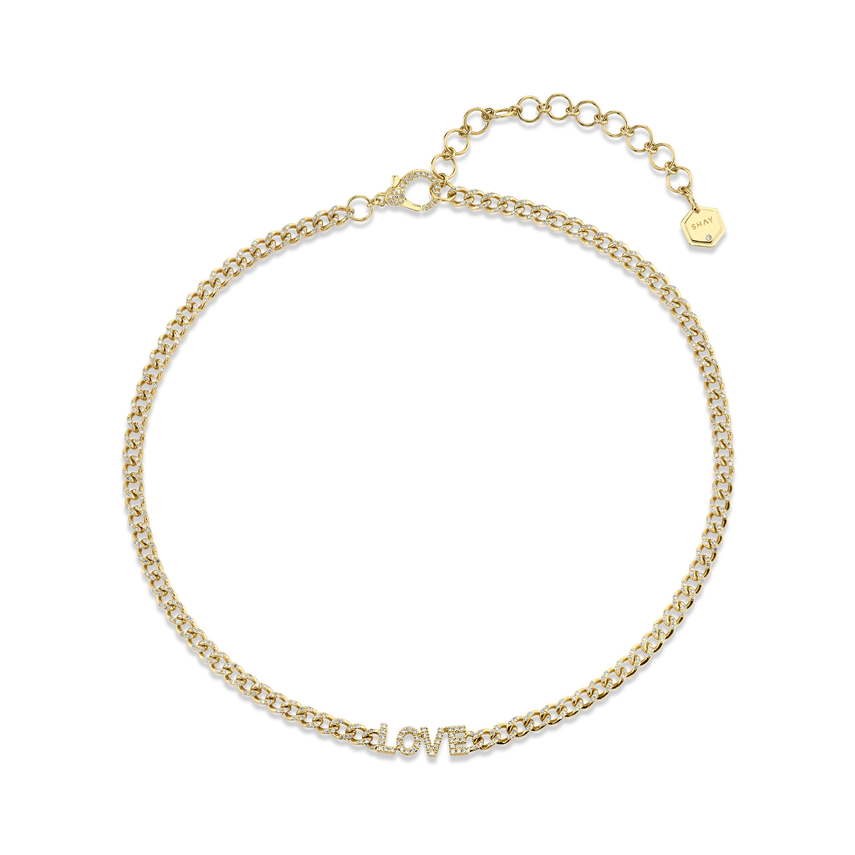 READY TO SHIP MINI ME DIAMOND PAVE "LOVE" BABY LINK NECKLACE