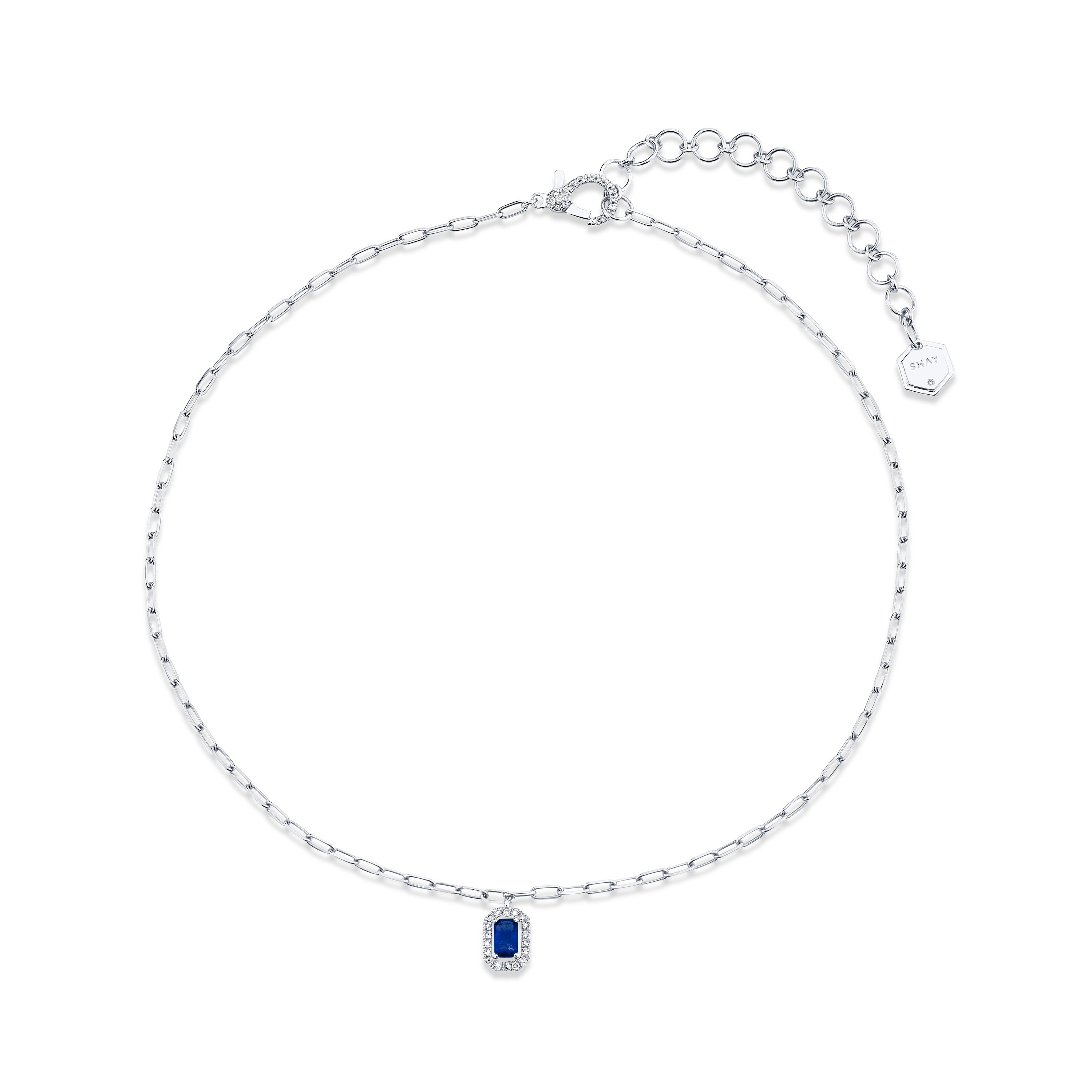 MINI ME DIAMOND & BLUE SAPPHIRE HALO DROP PENDANT