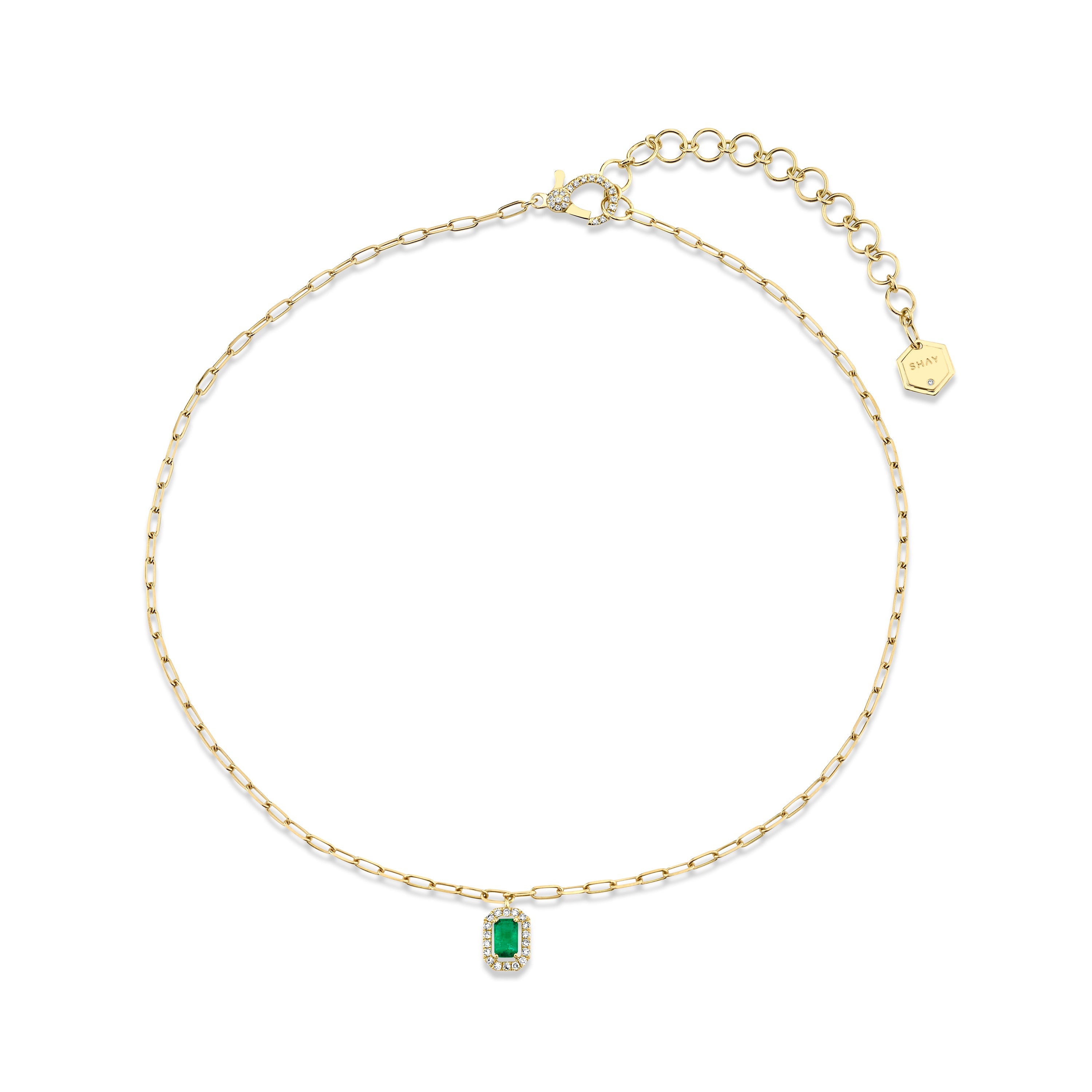 READY TO SHIP MINI ME DIAMOND & EMERALD HALO DROP PENDANT
