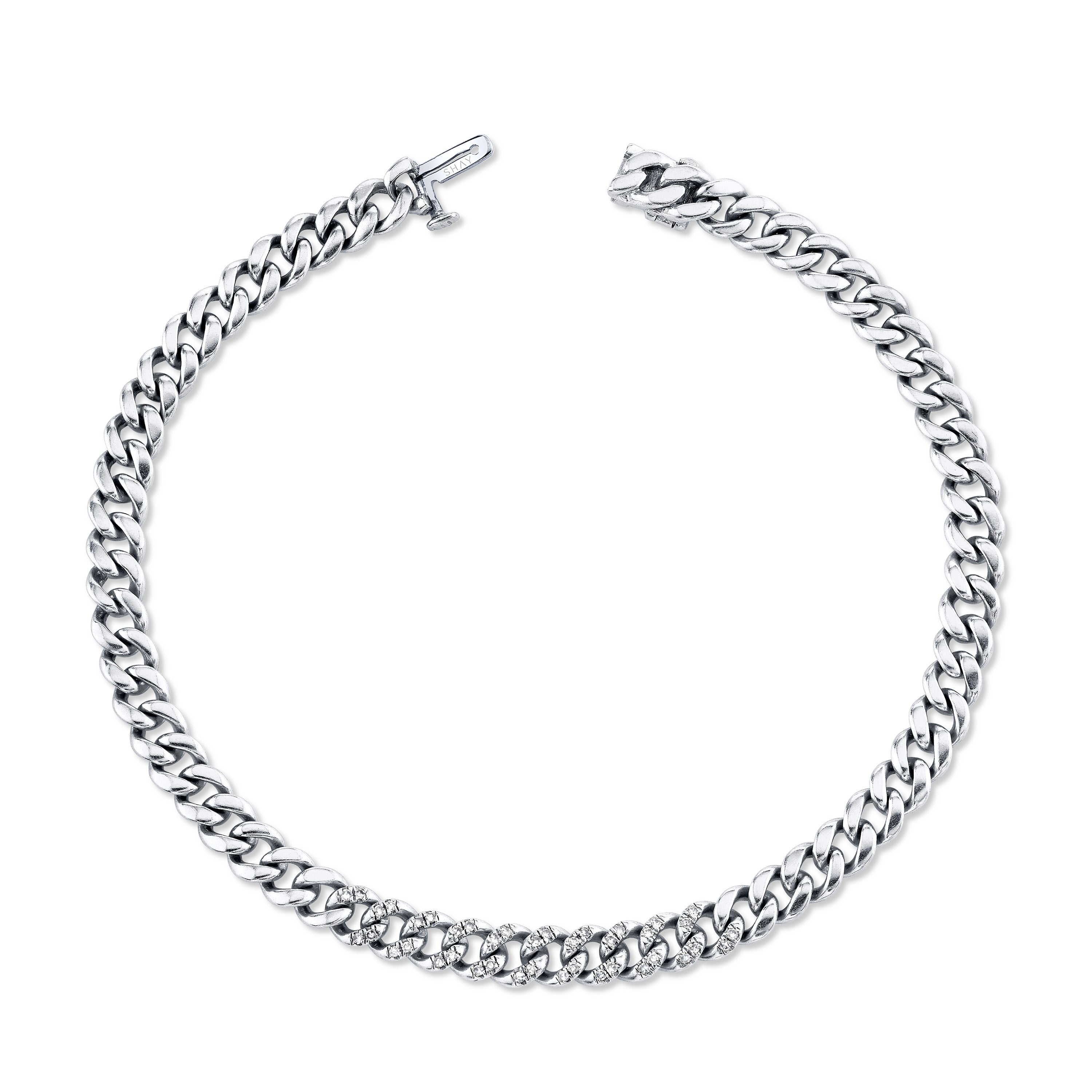 MEN'S DIAMOND PARTIAL PAVE FLAT MINI LINK BRACELET