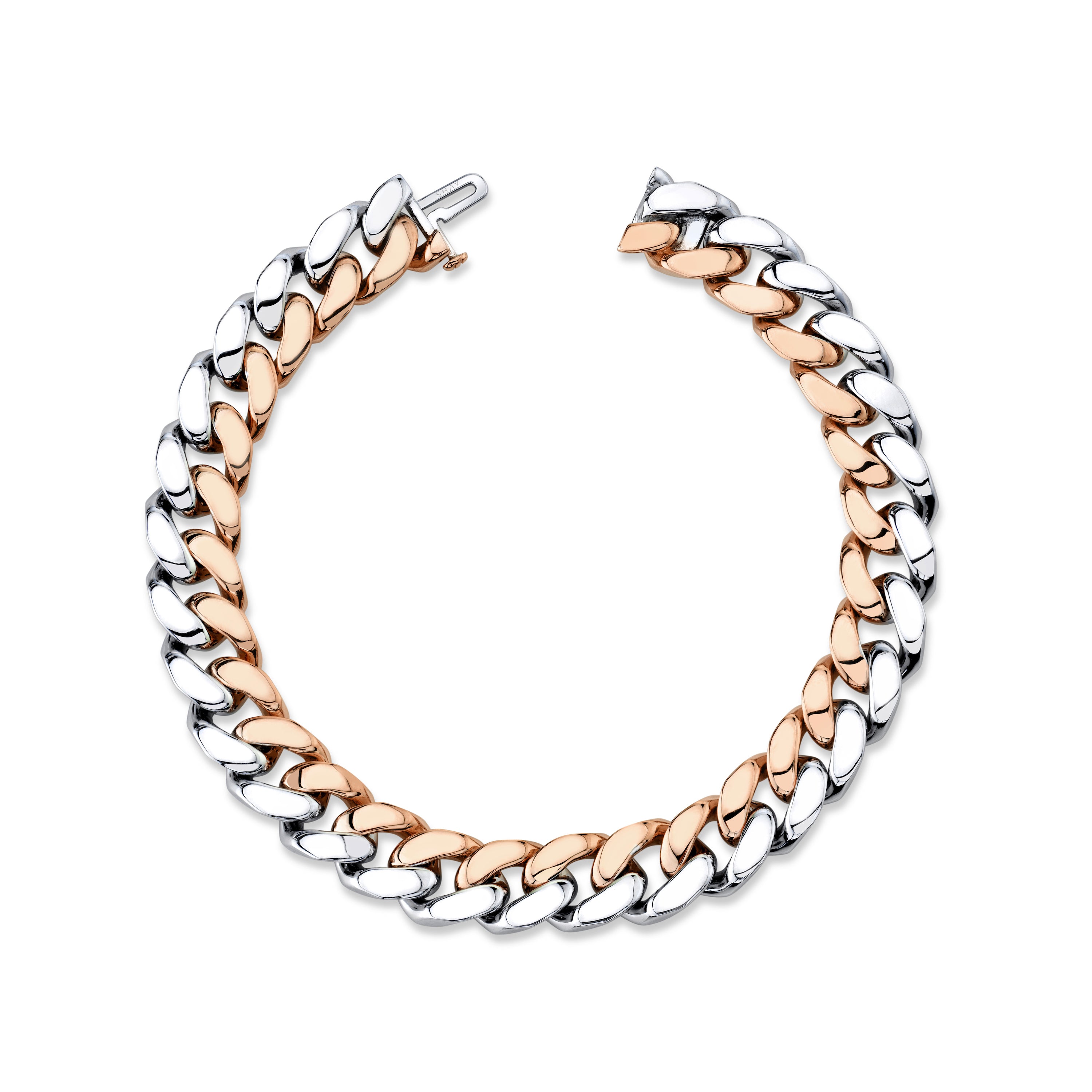 MEN'S SOLID GOLD TWO TONE FLAT ESSENTIAL LINK BRACELET
