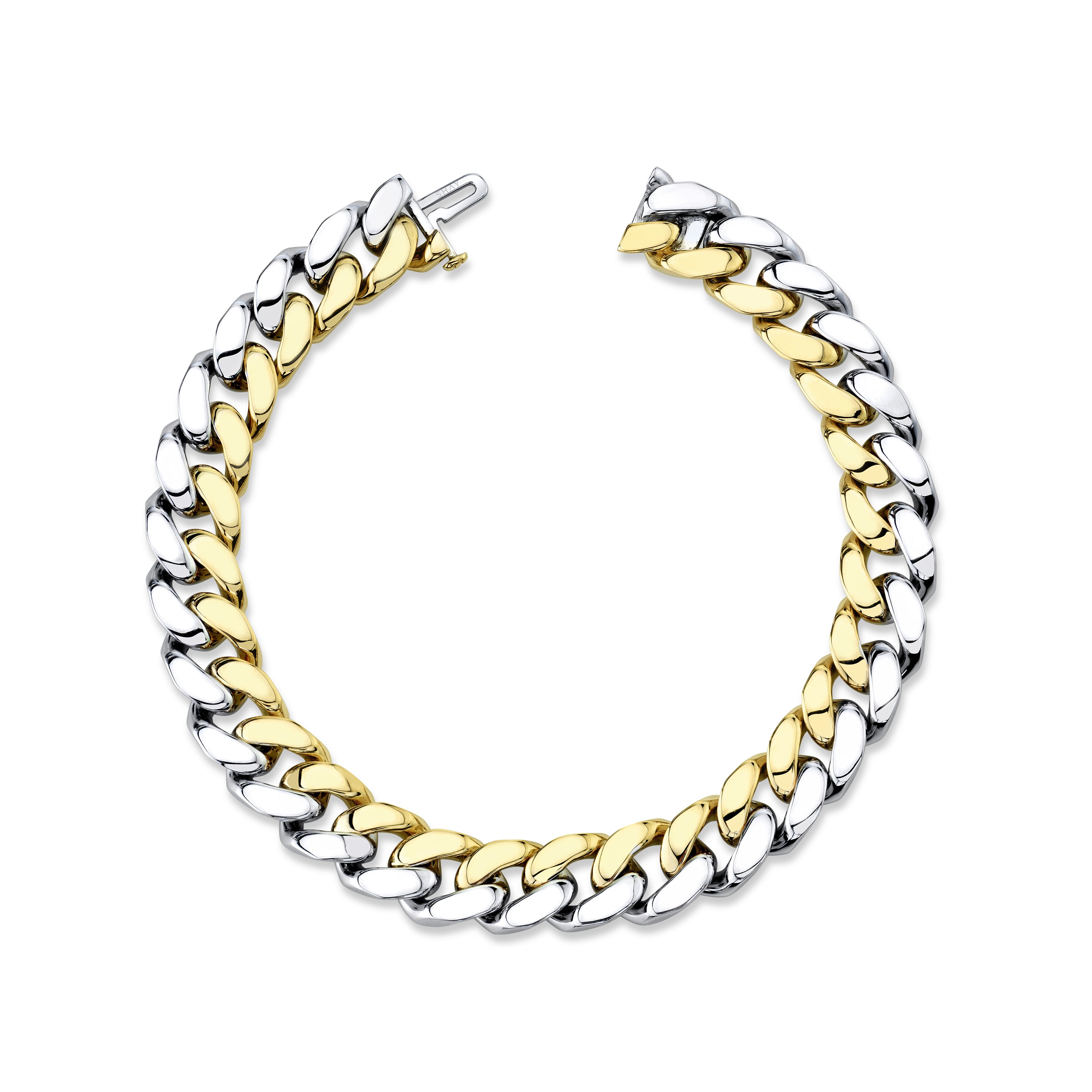 MEN'S SOLID GOLD TWO TONE FLAT ESSENTIAL LINK BRACELET