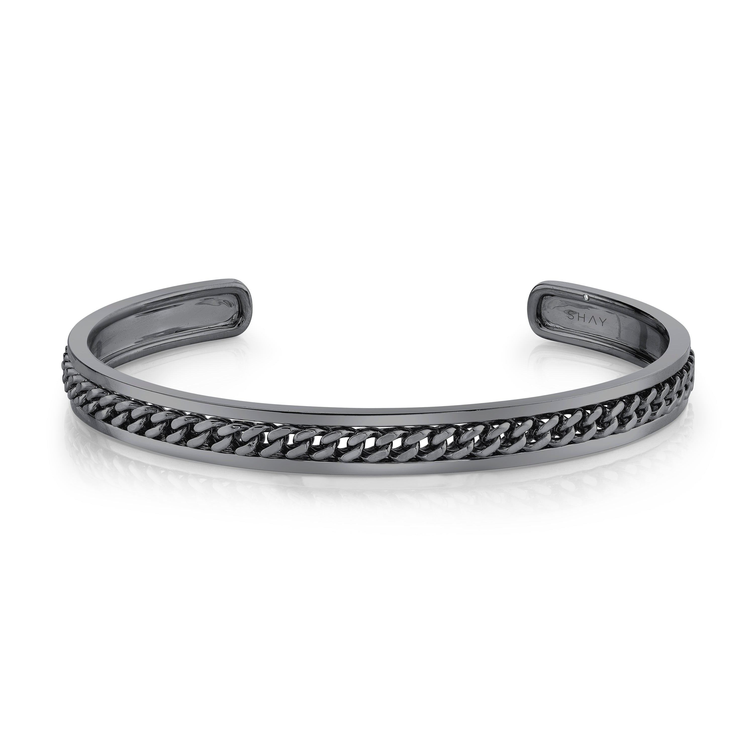 MEN'S SOLID GOLD LINK LINED BANGLE