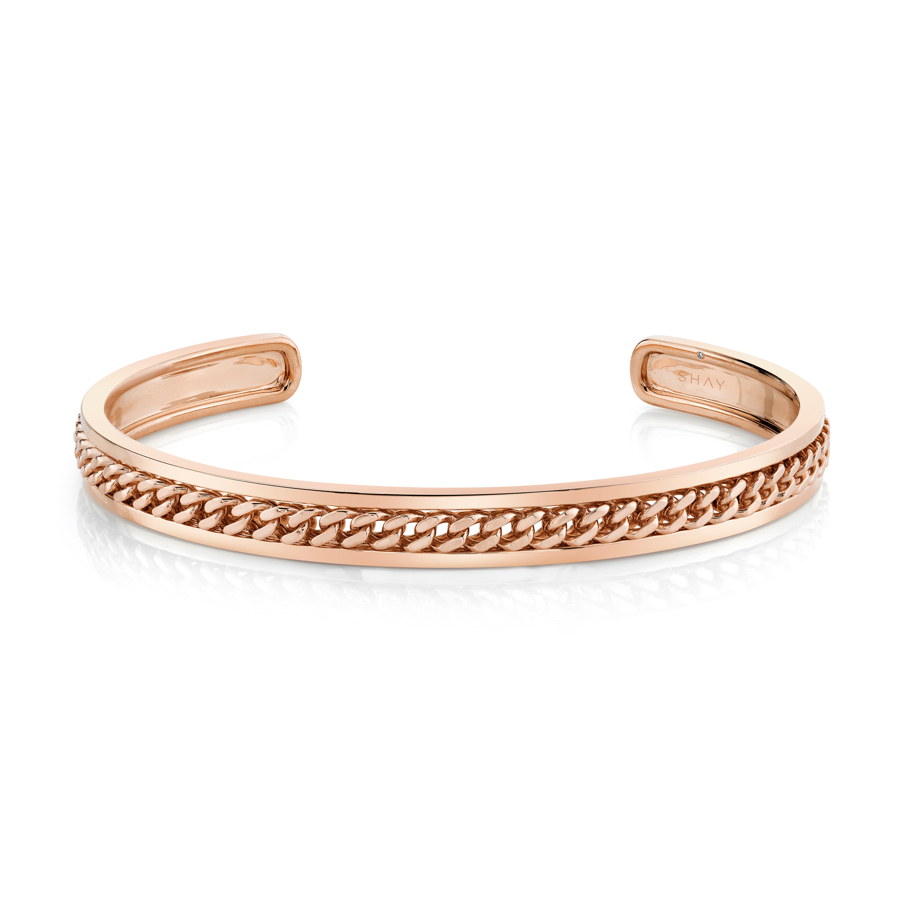 MEN'S SOLID GOLD LINK LINED BANGLE
