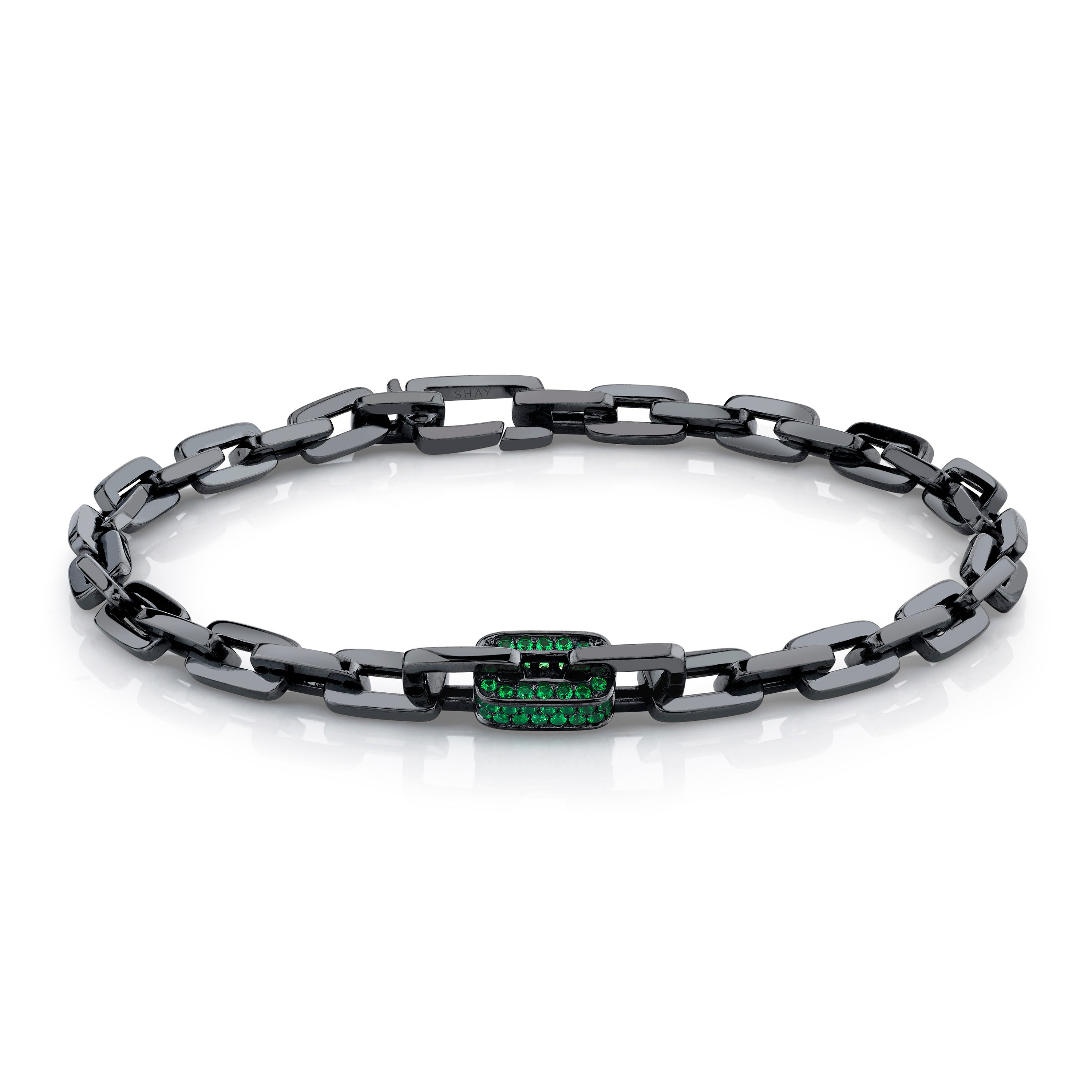 MEN'S GREEN GARNET SINGLE DECO LINK BRACELET