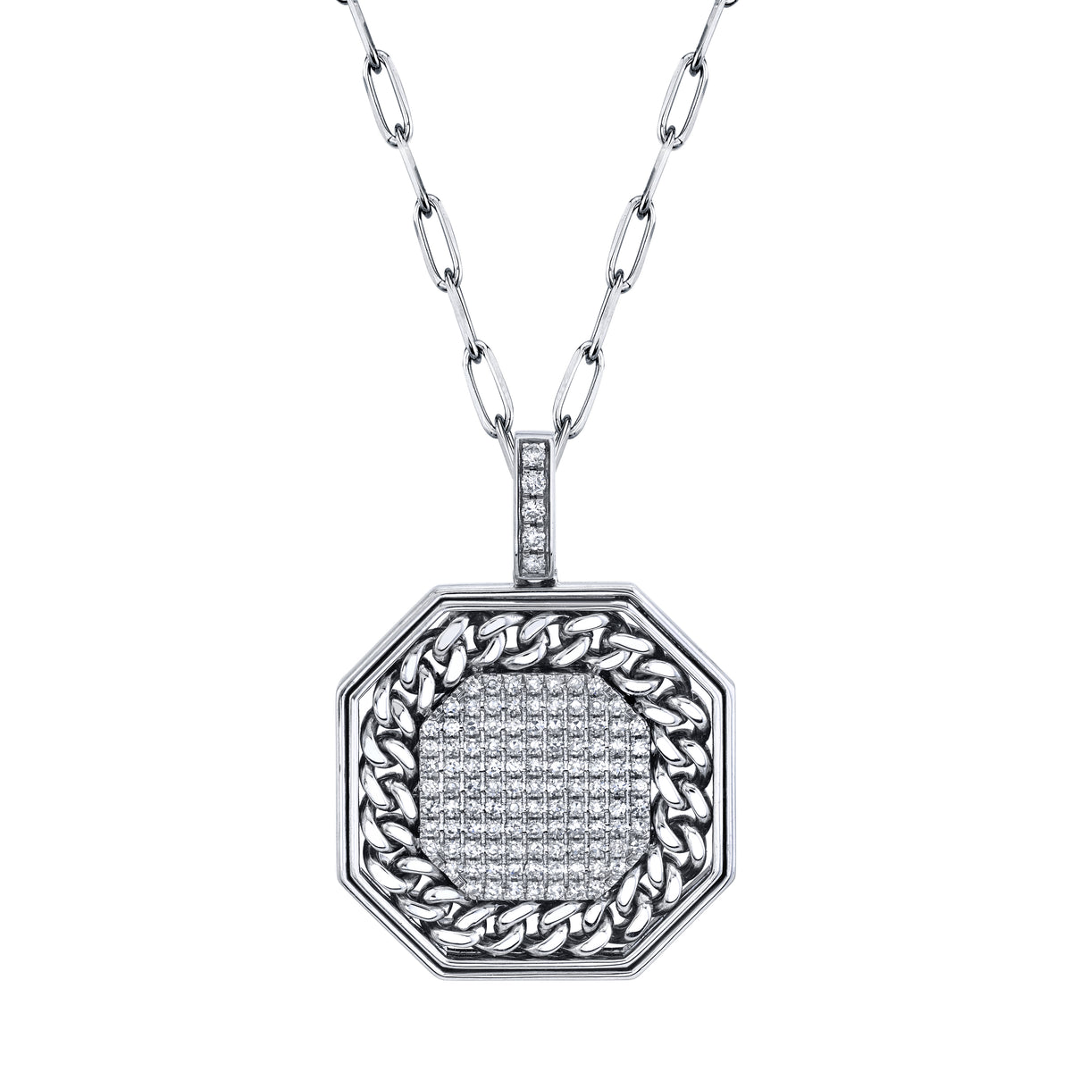 READY TO SHIP MEN'S PAVE OCTAGON DISK LINK PENDANT