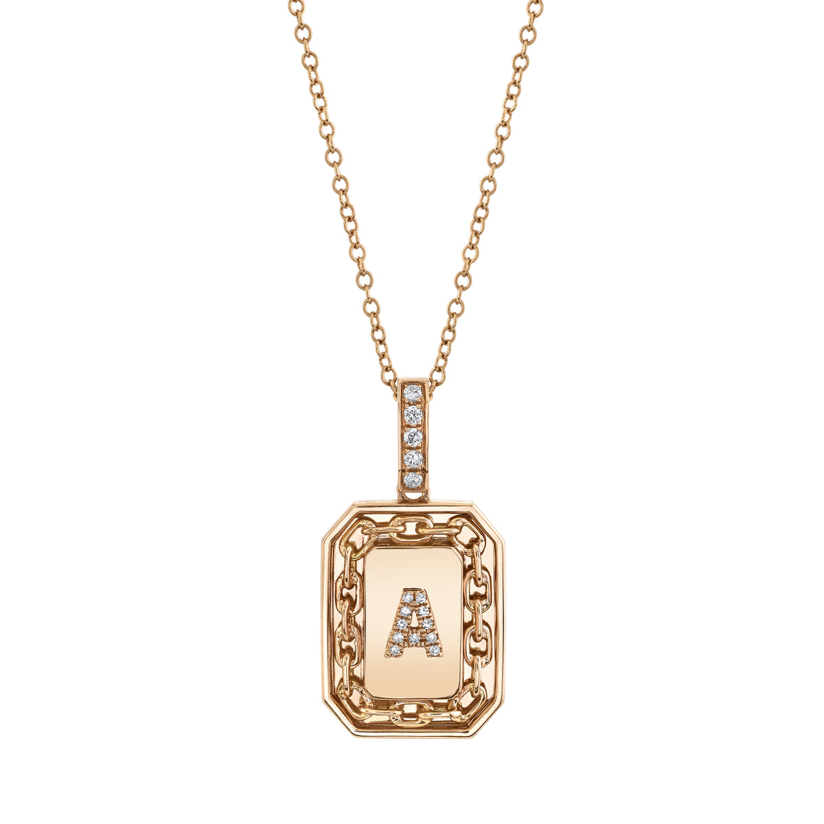 MEN'S PAVE INITIAL LINK NAMEPLATE NECKLACE