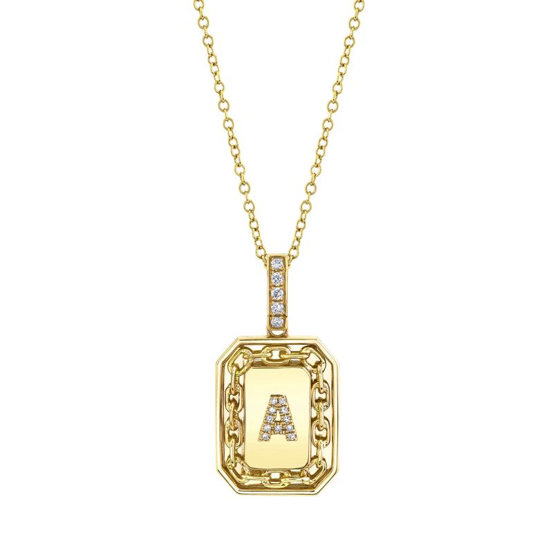 MEN'S PAVE INITIAL LINK NAMEPLATE NECKLACE