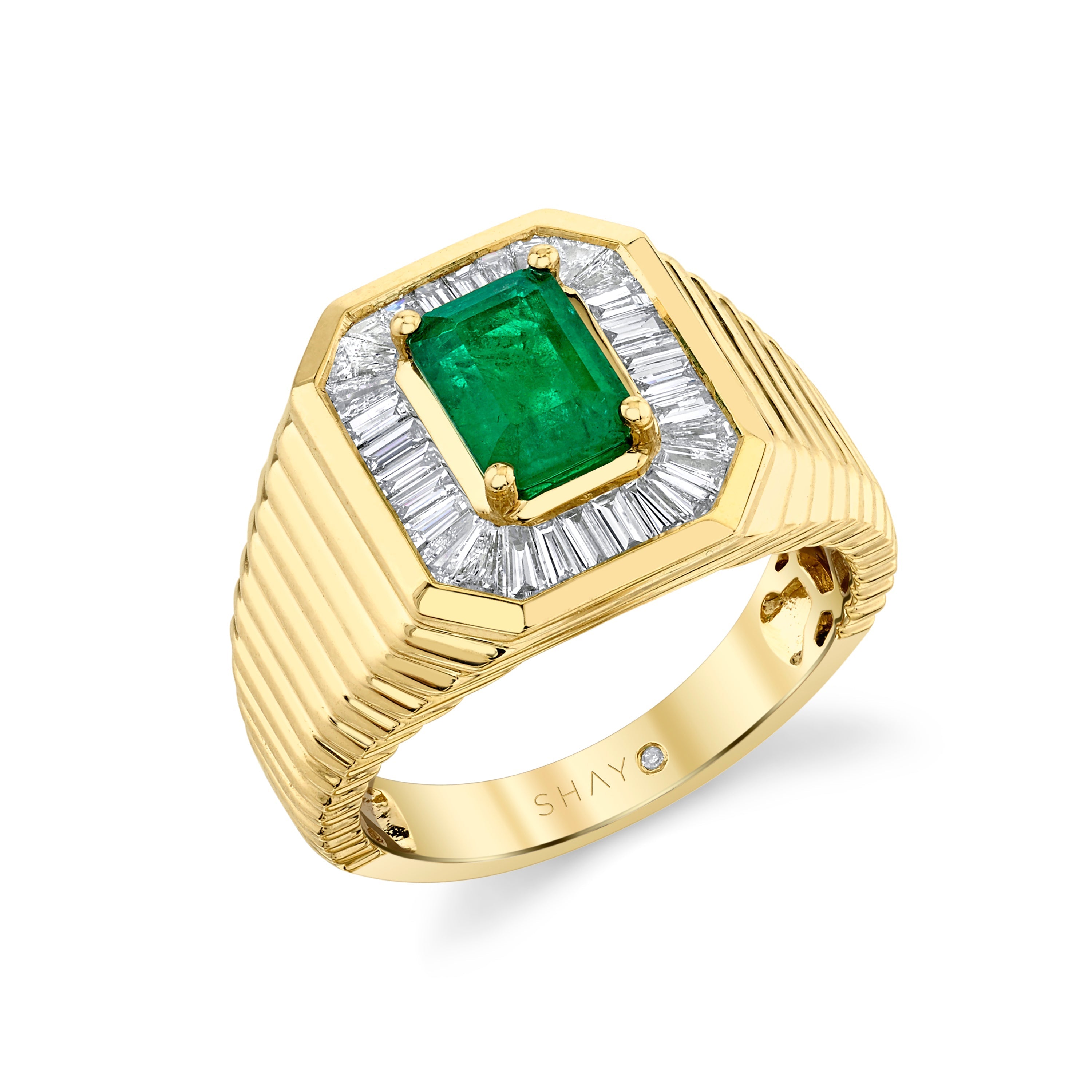 READY TO SHIP MEN'S EMERALD & DIAMOND RIVET CHAMPION RING