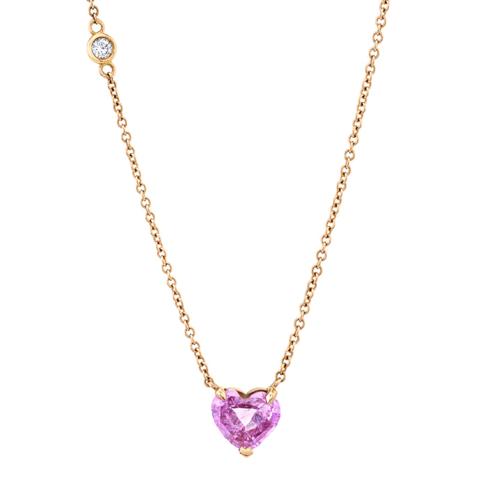 READY TO SHIP PINK SAPPHIRE SOLITAIRE HEART NECKLACE