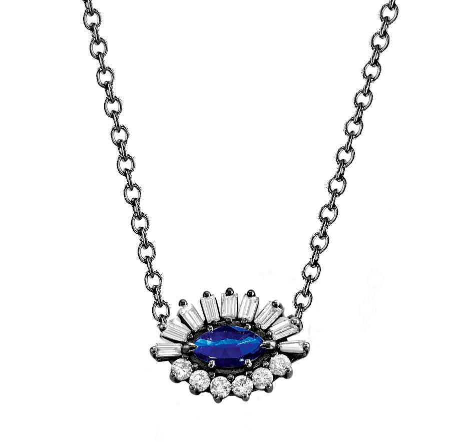 BLUE SAPPHIRE DIAMOND EVIL EYE PENDANT NECKLACE