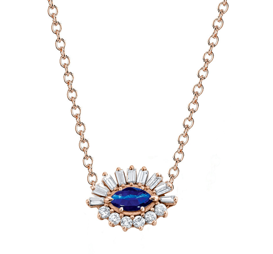 Amazon.com: Effy Jewelry Sapphire Evil Eye Pendant Necklace with Diamonds  in 14K White Gold, 0.34 TCW : Clothing, Shoes & Jewelry