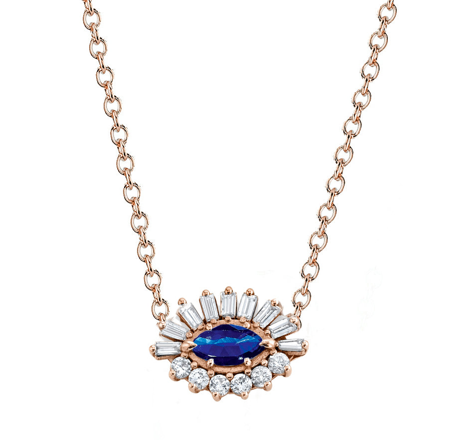 BLUE SAPPHIRE & DIAMOND EVIL EYE NECKLACE