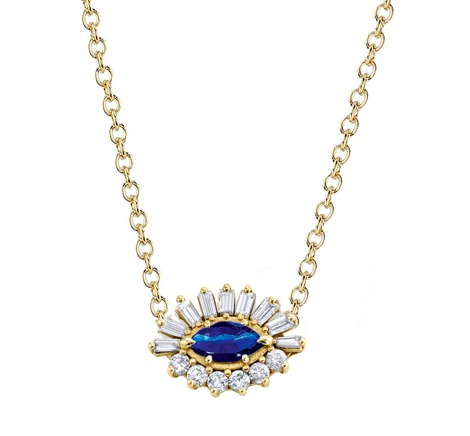 BLUE SAPPHIRE & DIAMOND EVIL EYE NECKLACE