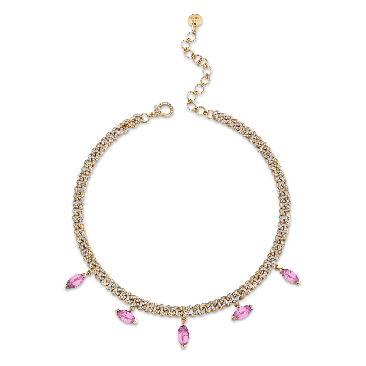 PINK SAPPHIRE MARQUISE DROP MINI LINK NECKLACE