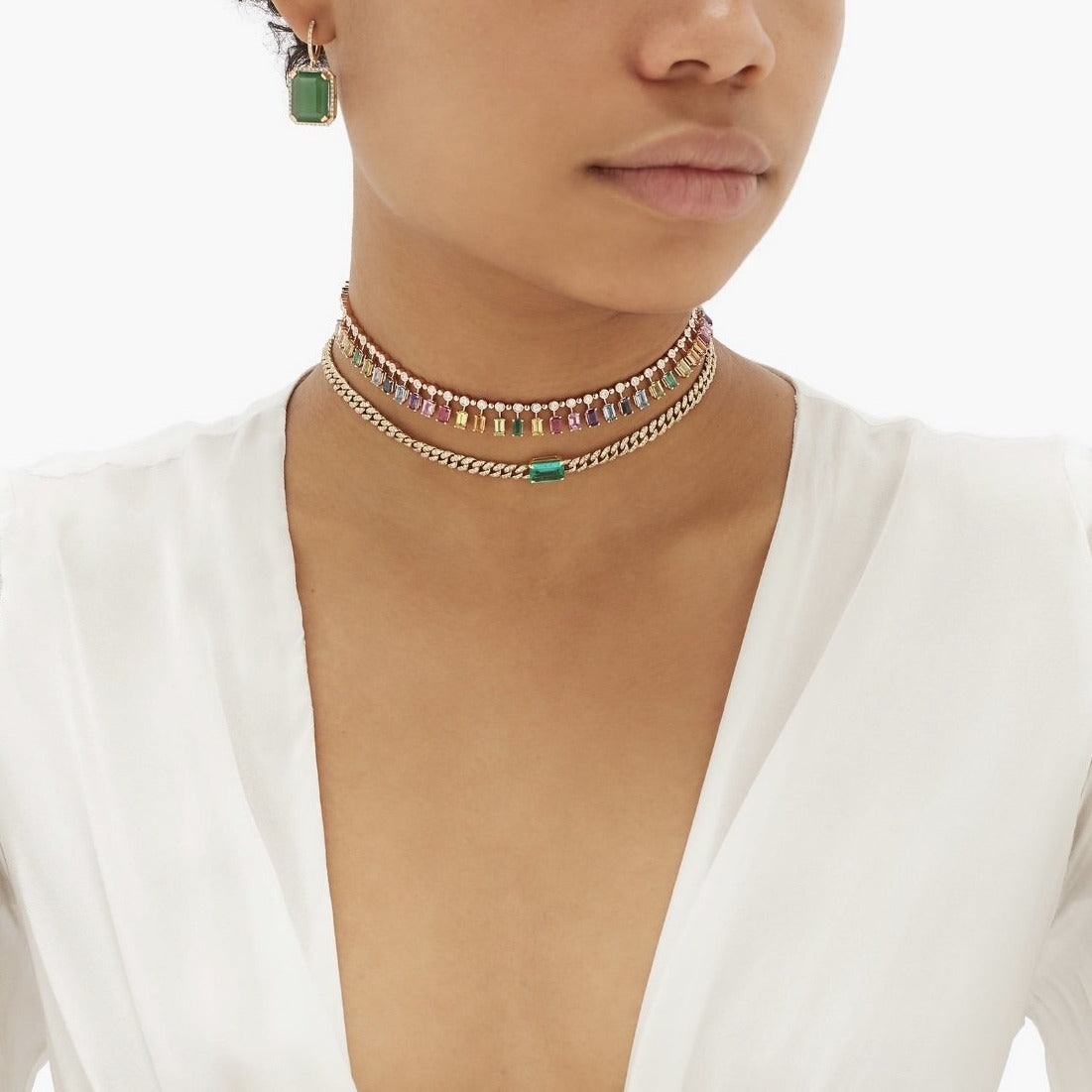 READY TO SHIP EMERALD PENDANT LINK NECKLACE