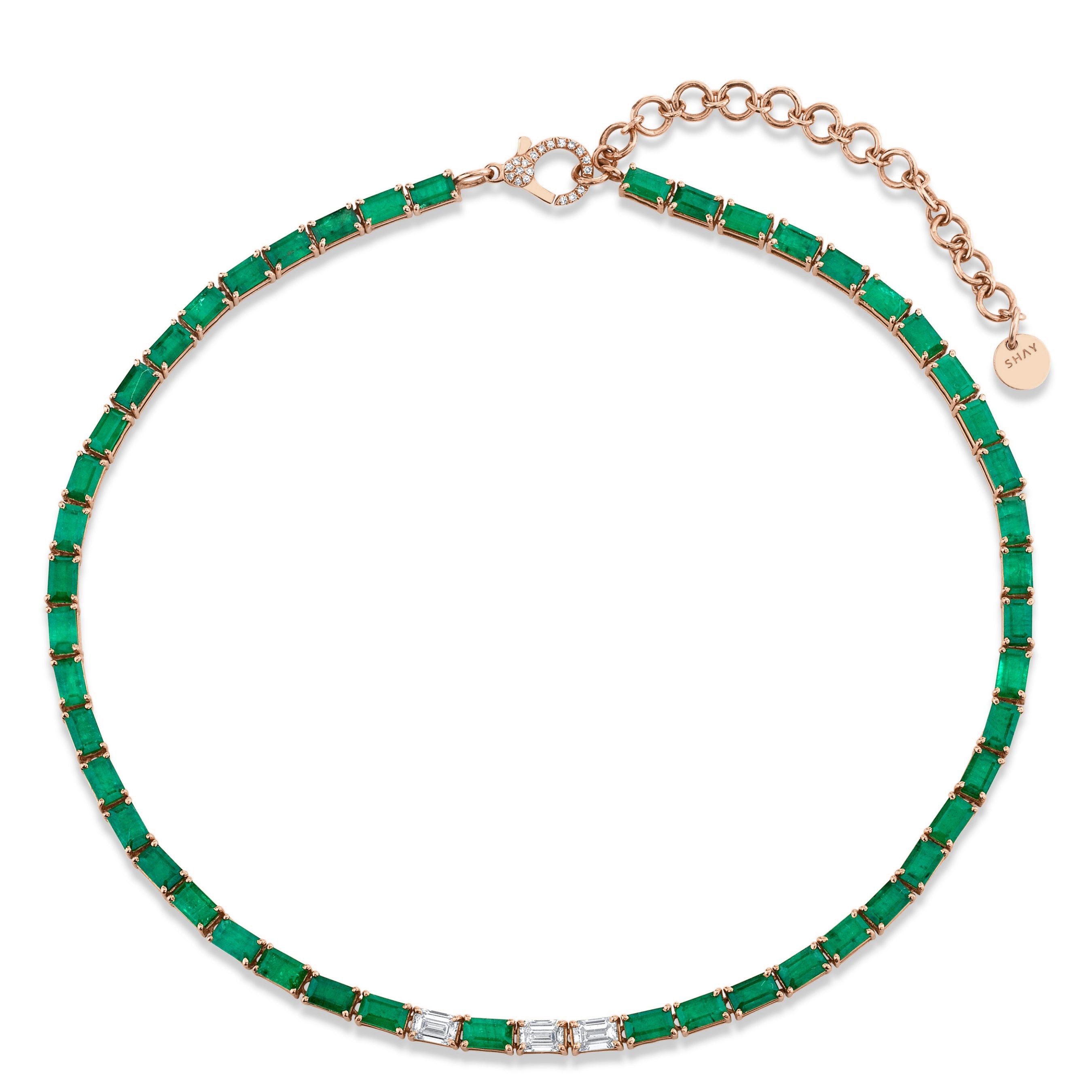 EMERALD & DIAMOND EAST WEST TENNIS NECKLACE